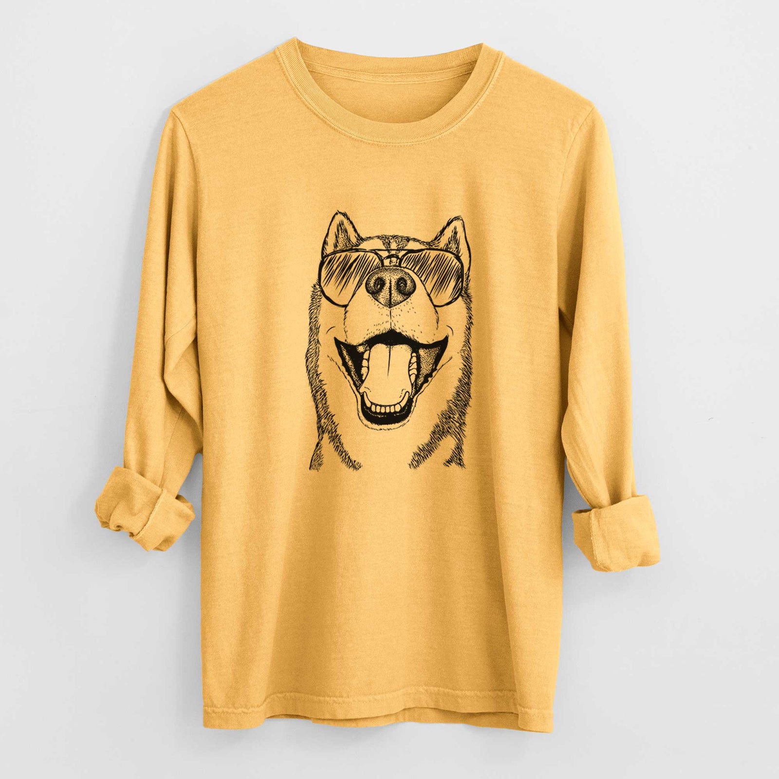 Aviator Little Country the Siberian Husky - Men's Heavyweight 100% Cotton Long Sleeve