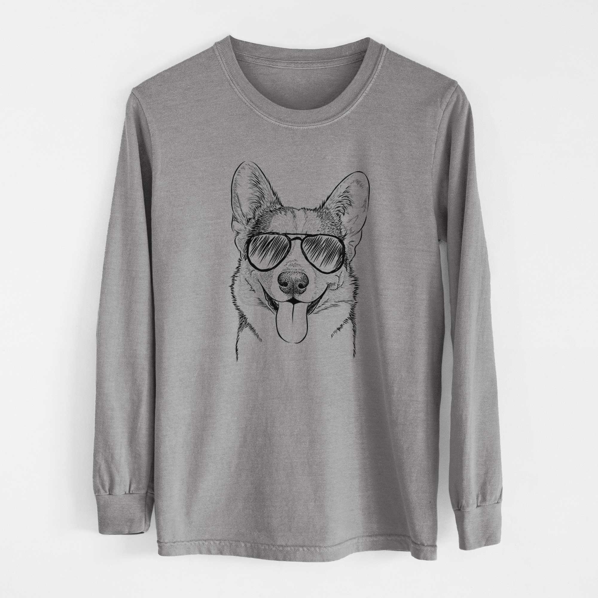 Aviator Loki the Corgi - Men's Heavyweight 100% Cotton Long Sleeve