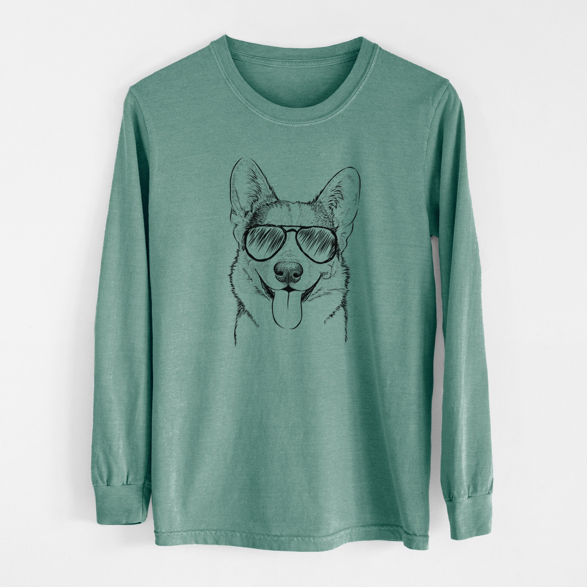 Aviator Loki the Corgi - Men's Heavyweight 100% Cotton Long Sleeve