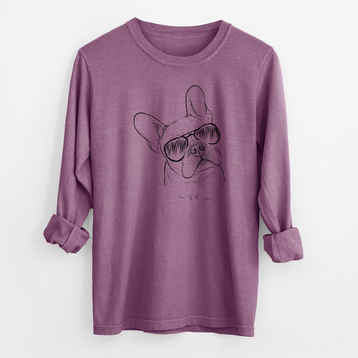 Aviator Loki the French Bulldog - Men's Heavyweight 100% Cotton Long Sleeve