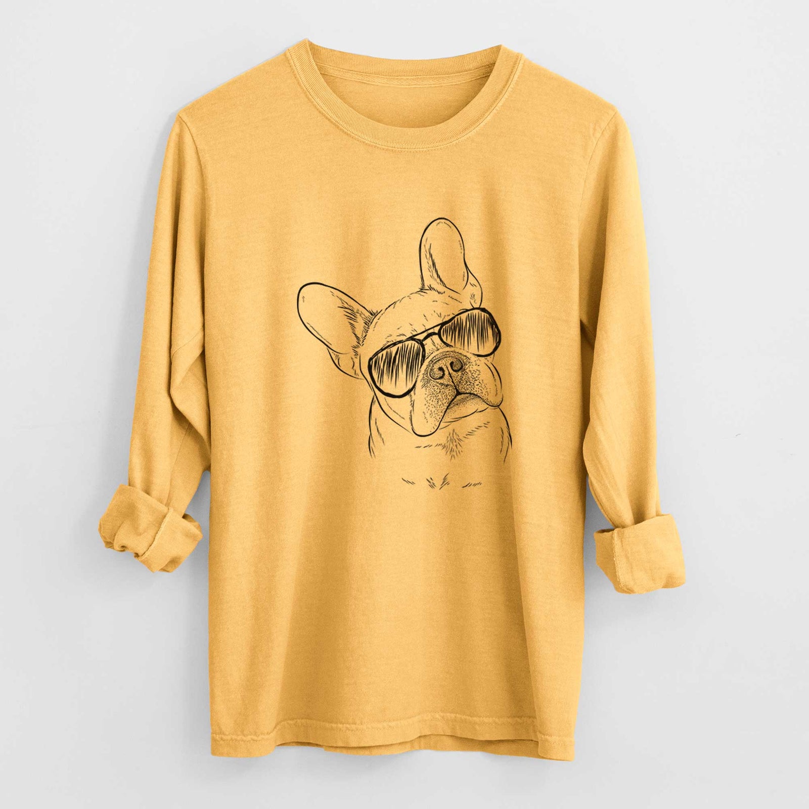 Aviator Loki the French Bulldog - Men's Heavyweight 100% Cotton Long Sleeve