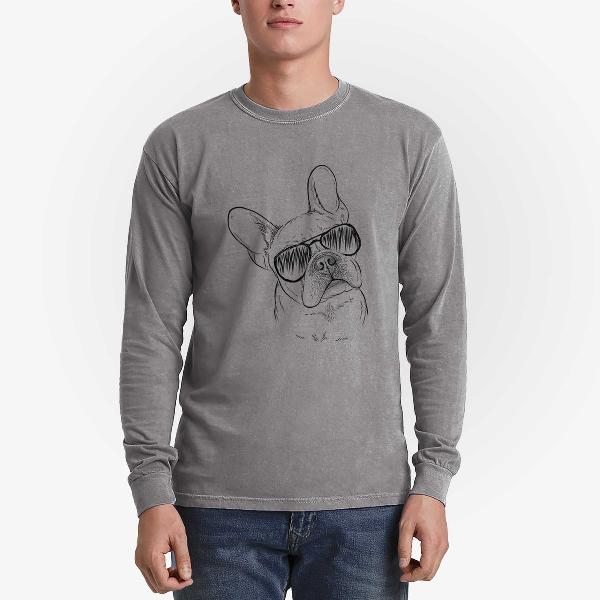 Aviator Loki the French Bulldog - Men's Heavyweight 100% Cotton Long Sleeve