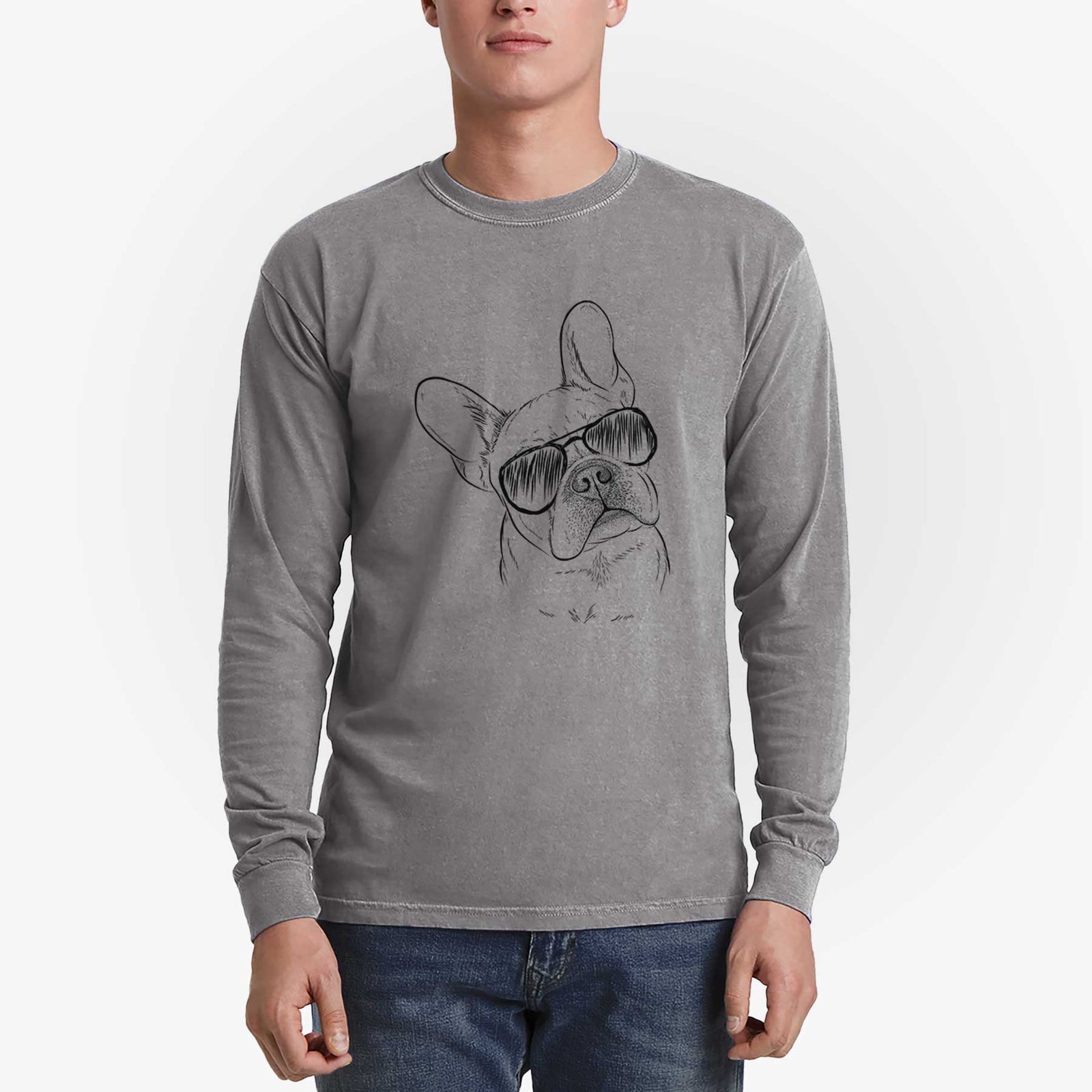 Aviator Loki the French Bulldog - Men's Heavyweight 100% Cotton Long Sleeve