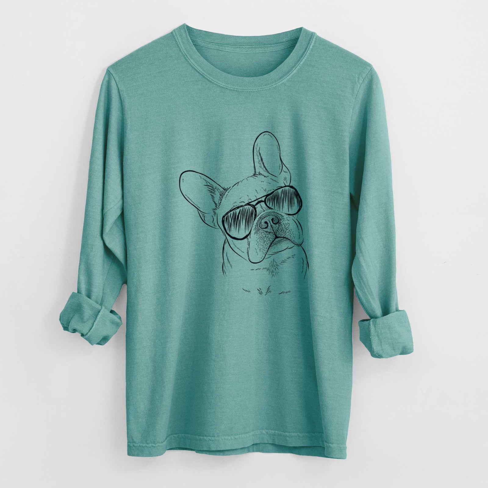 Aviator Loki the French Bulldog - Men's Heavyweight 100% Cotton Long Sleeve
