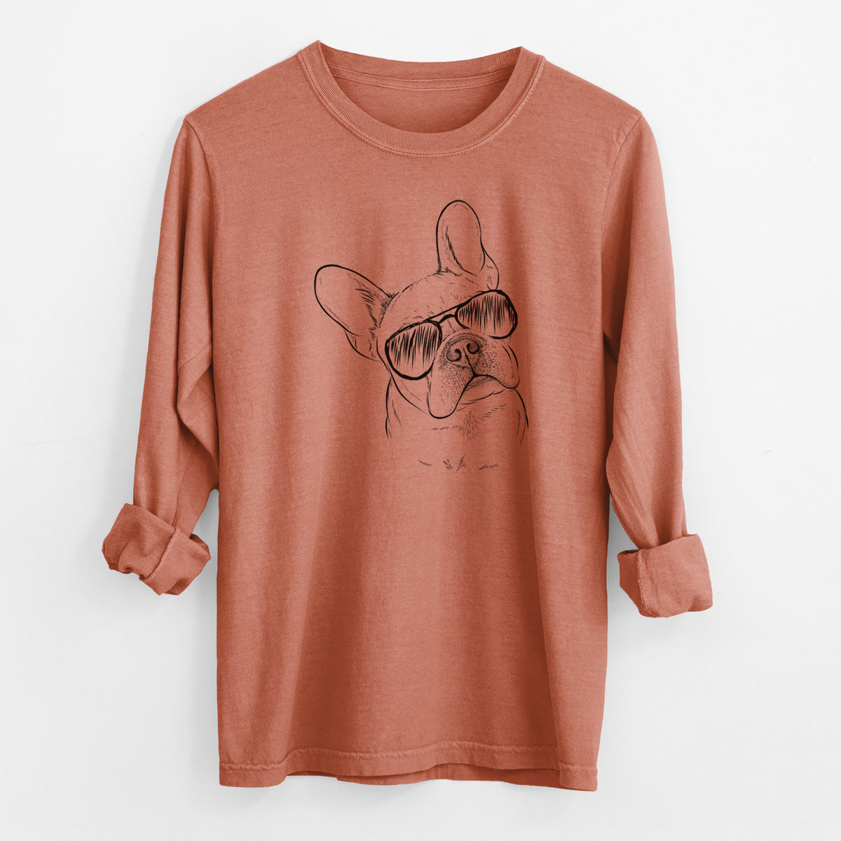 Aviator Loki the French Bulldog - Men's Heavyweight 100% Cotton Long Sleeve