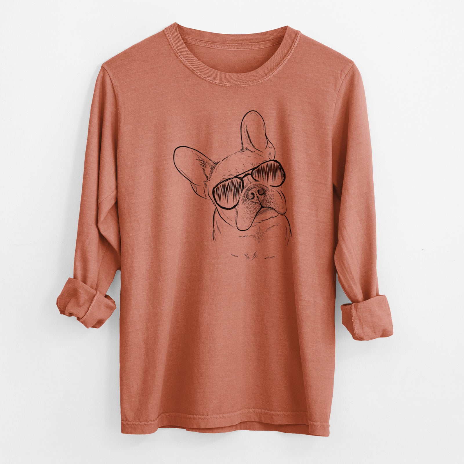 Aviator Loki the French Bulldog - Men's Heavyweight 100% Cotton Long Sleeve