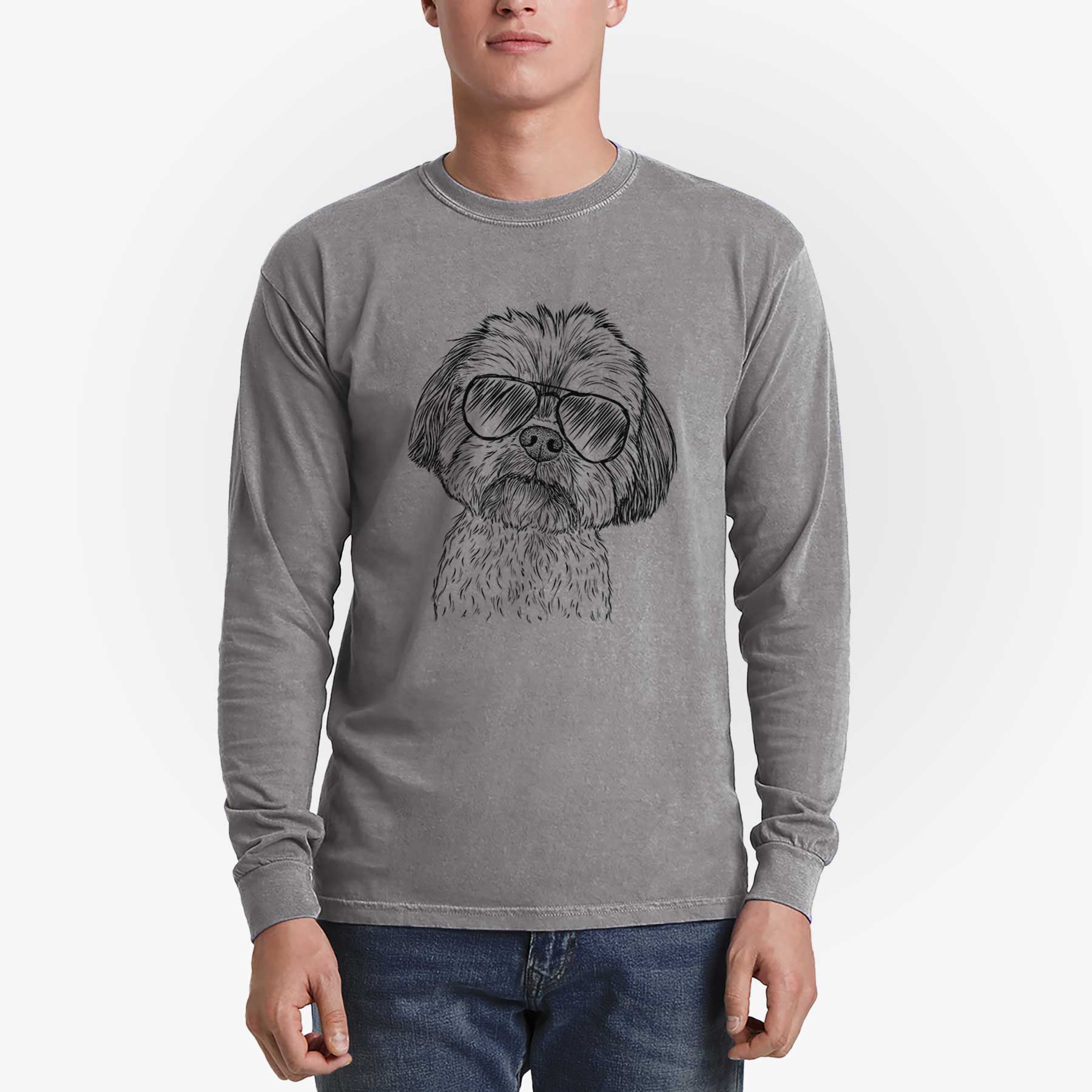 Aviator Lucy the Shorkie - Men's Heavyweight 100% Cotton Long Sleeve