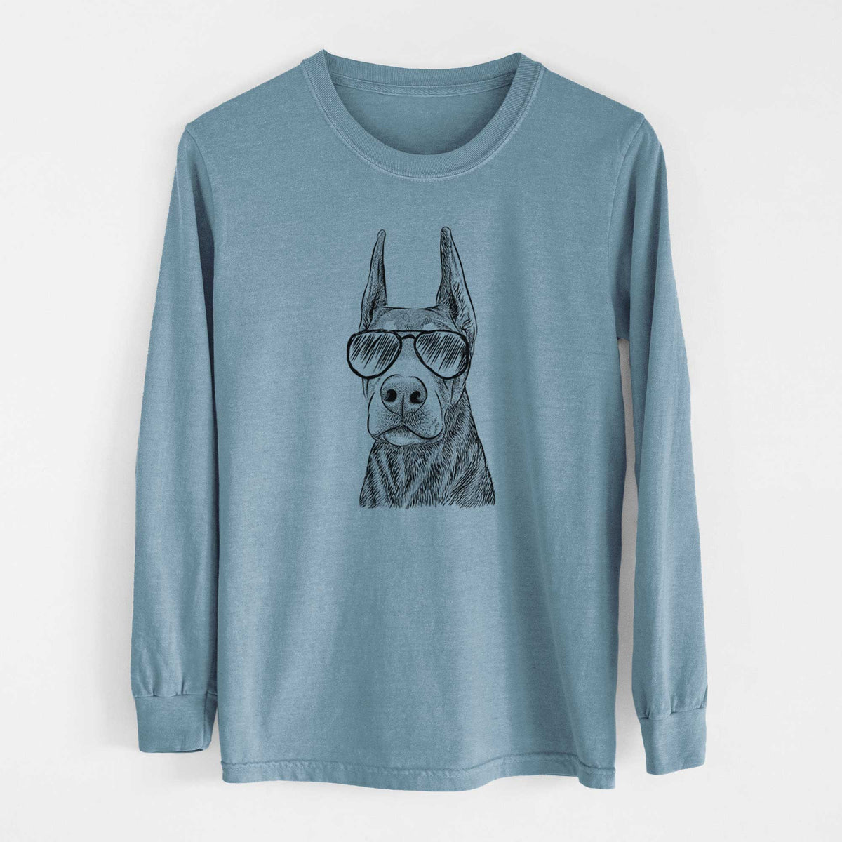 Aviator Luna the Doberman Pinscher - Men's Heavyweight 100% Cotton Long Sleeve
