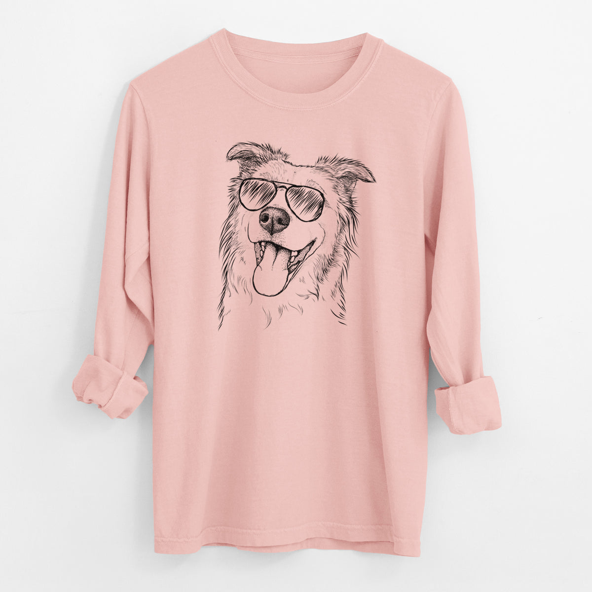 Aviator Macaroni the Border Collie - Men's Heavyweight 100% Cotton Long Sleeve