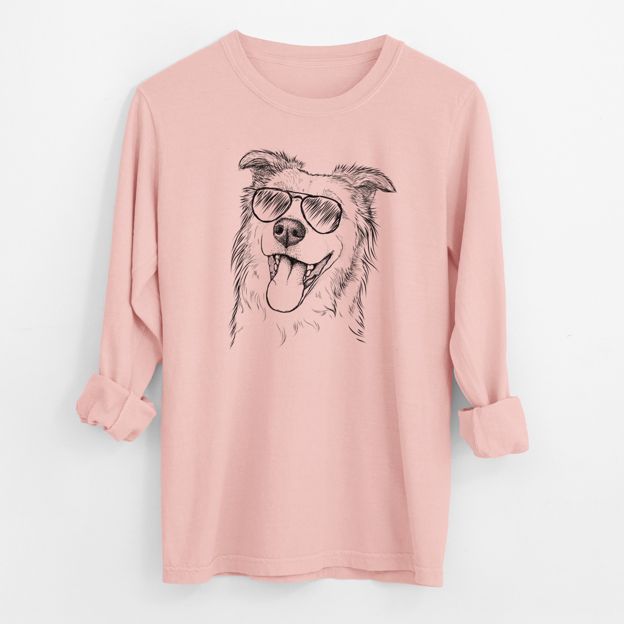 Aviator Macaroni the Border Collie - Men's Heavyweight 100% Cotton Long Sleeve