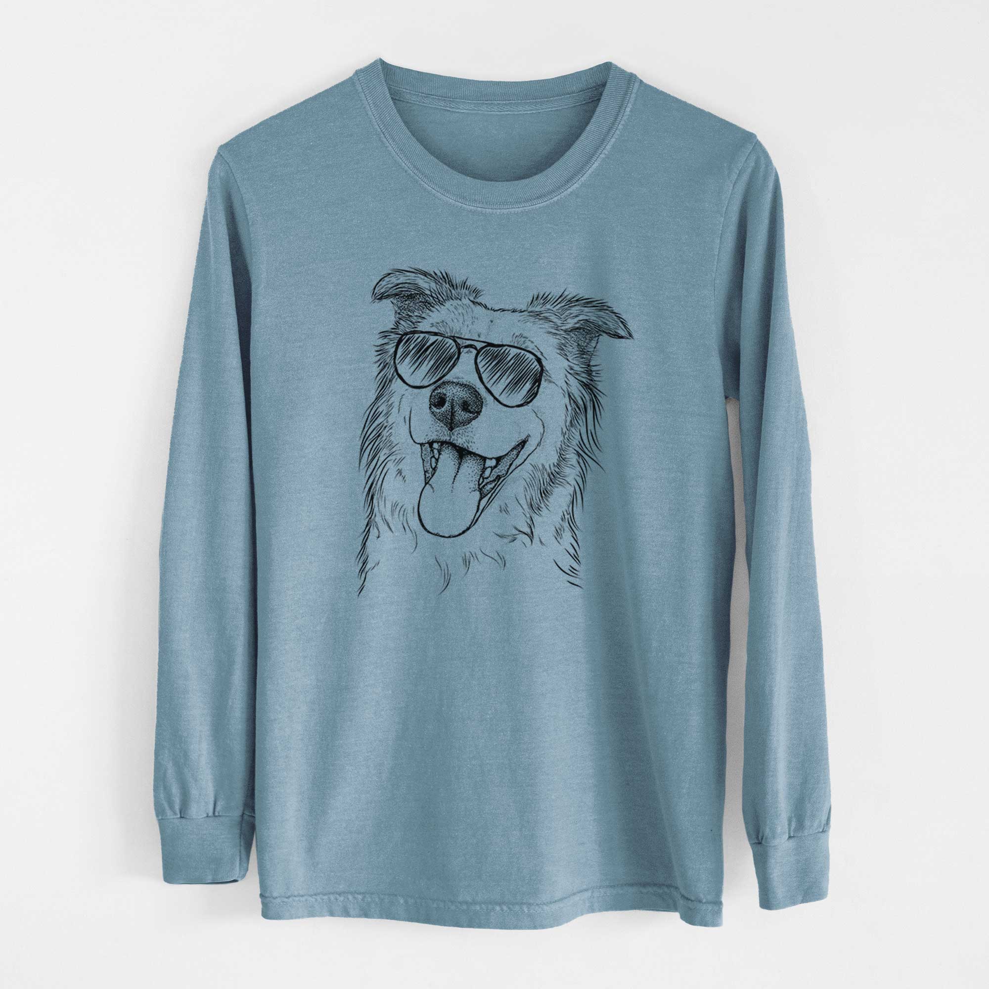 Aviator Macaroni the Border Collie - Men's Heavyweight 100% Cotton Long Sleeve