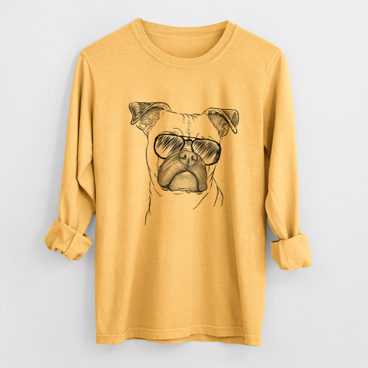 Aviator Mack the Bugg (Boston Terrier/Pug) - Men's Heavyweight 100% Cotton Long Sleeve