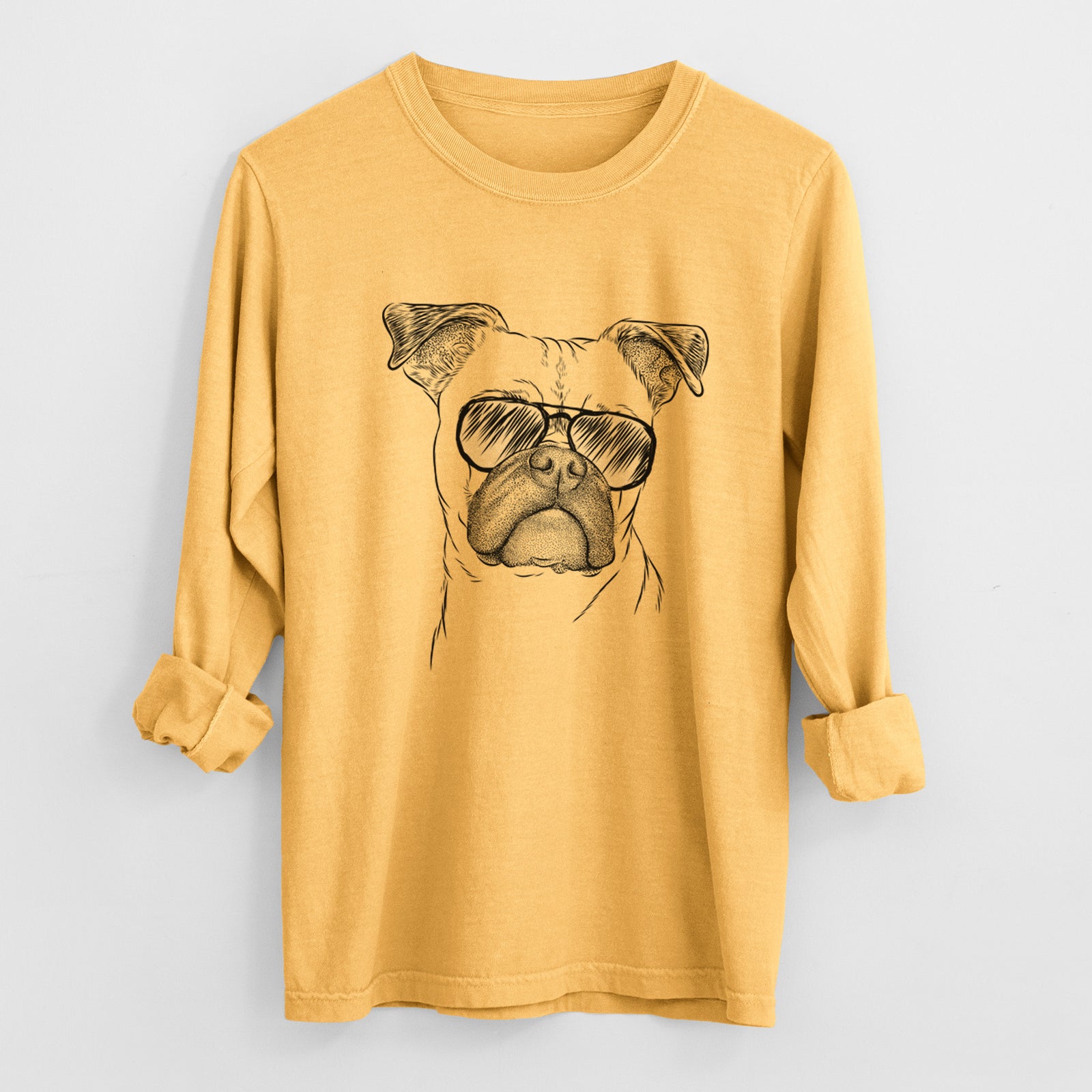 Aviator Mack the Bugg (Boston Terrier/Pug) - Men's Heavyweight 100% Cotton Long Sleeve