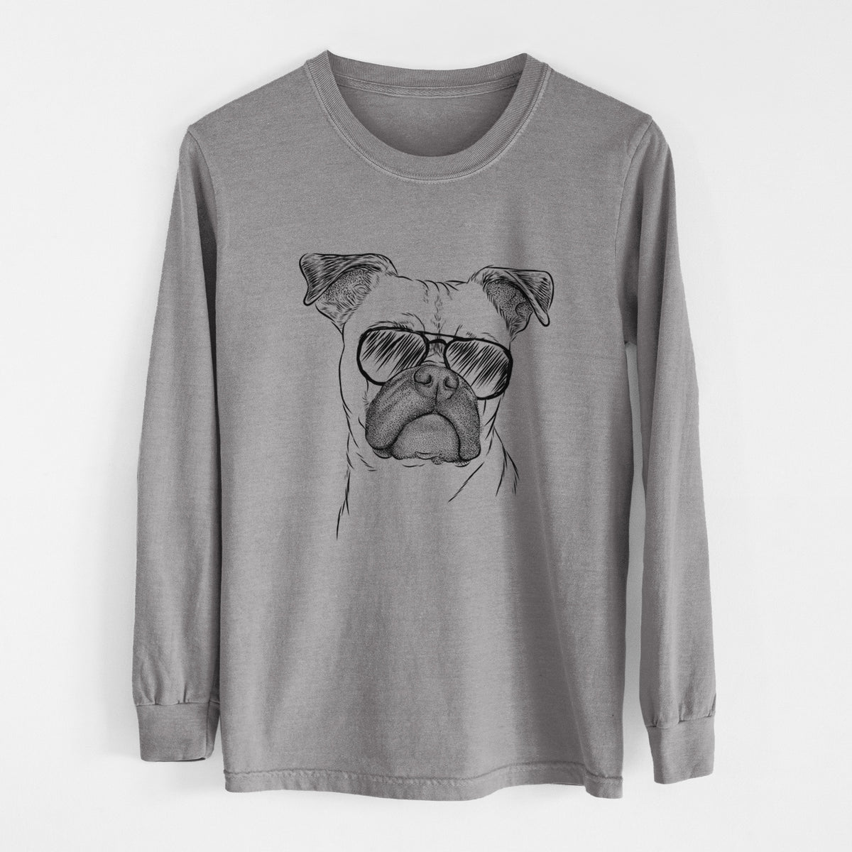 Aviator Mack the Bugg (Boston Terrier/Pug) - Men's Heavyweight 100% Cotton Long Sleeve