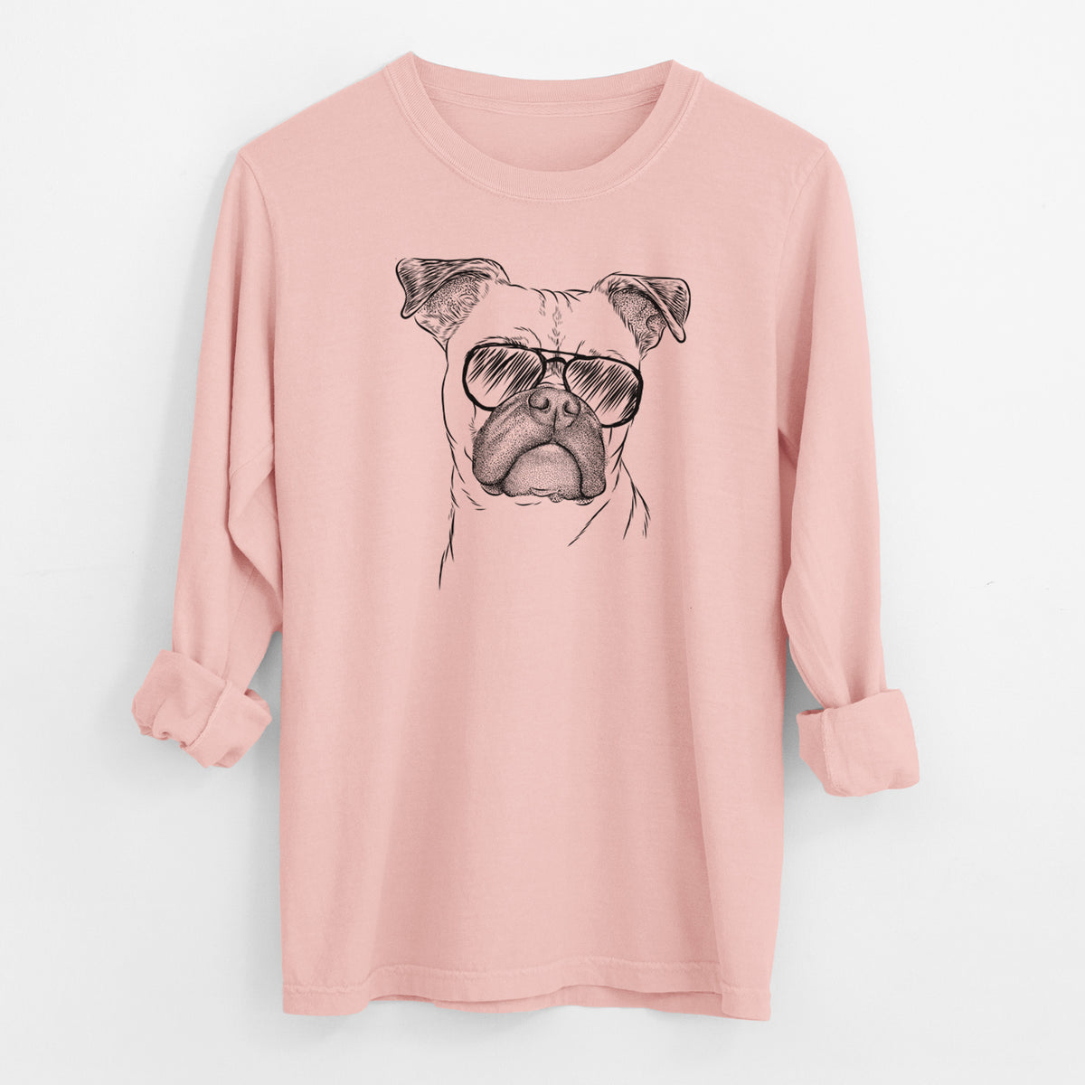 Aviator Mack the Bugg (Boston Terrier/Pug) - Men's Heavyweight 100% Cotton Long Sleeve