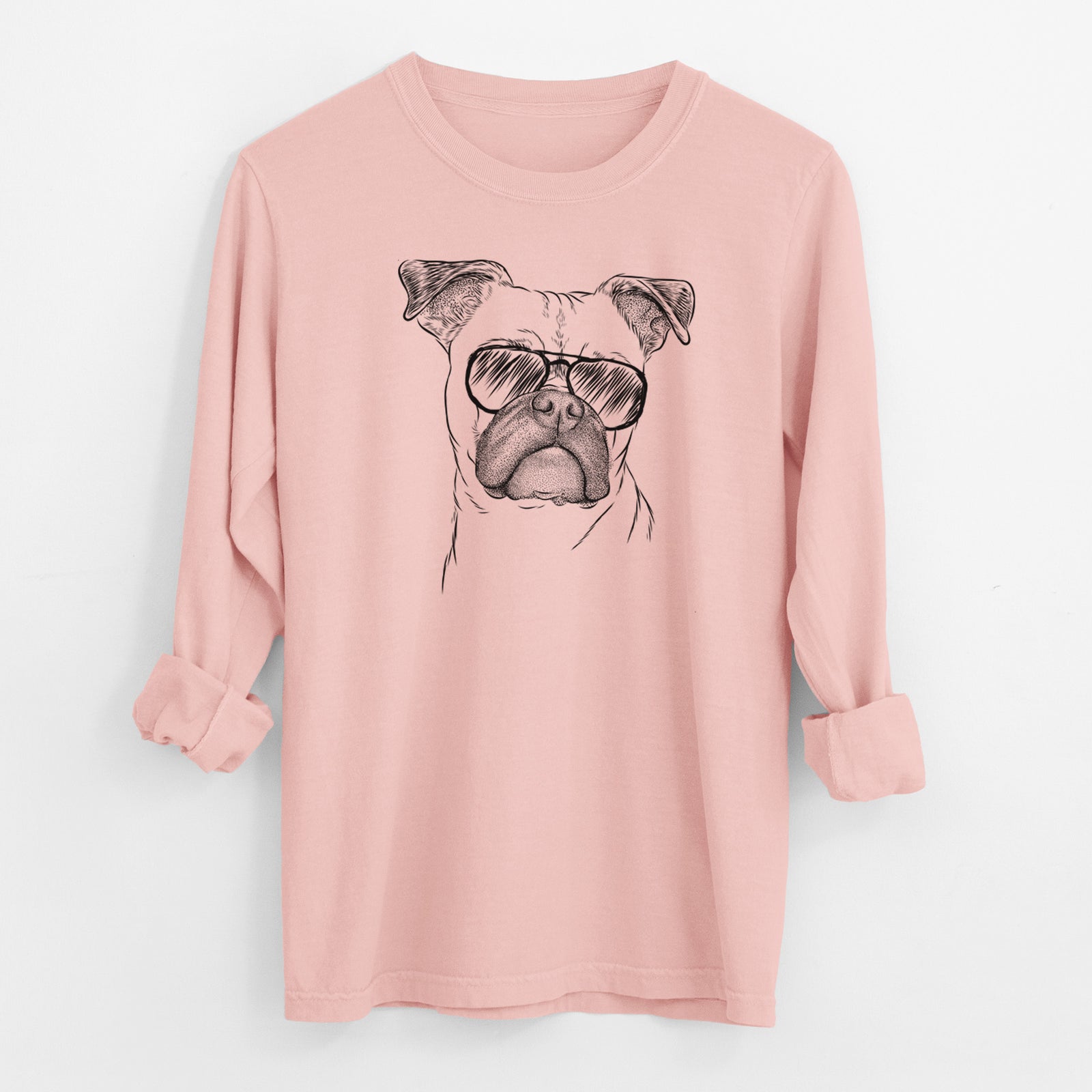 Aviator Mack the Bugg (Boston Terrier/Pug) - Men's Heavyweight 100% Cotton Long Sleeve