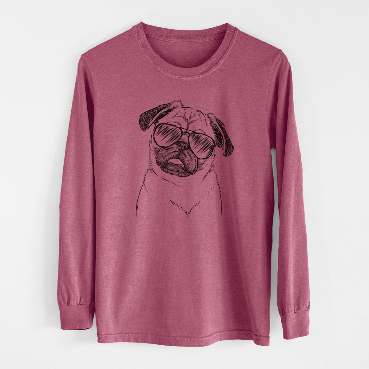 Aviator Macy the Pug - Men's Heavyweight 100% Cotton Long Sleeve