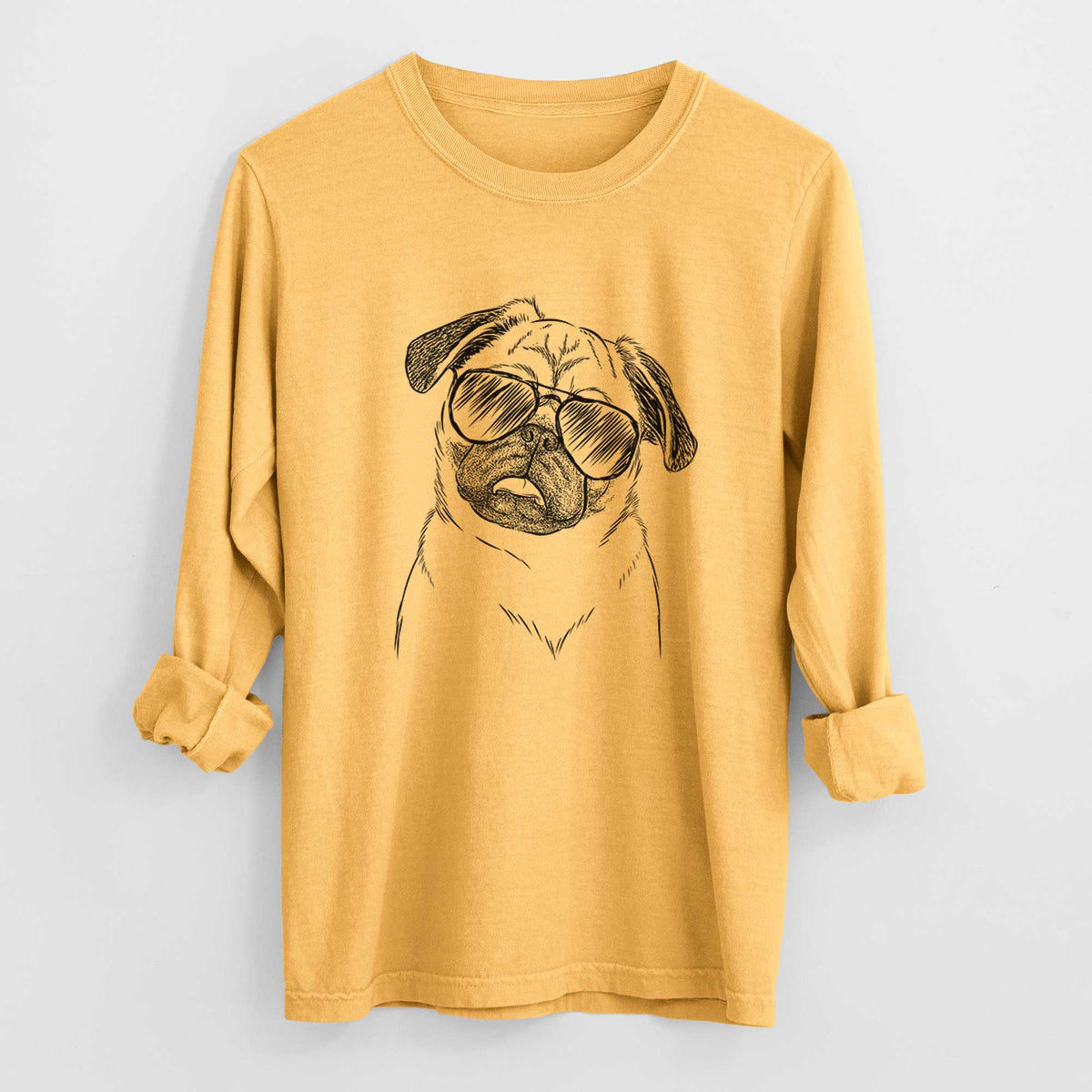 Aviator Macy the Pug - Men's Heavyweight 100% Cotton Long Sleeve