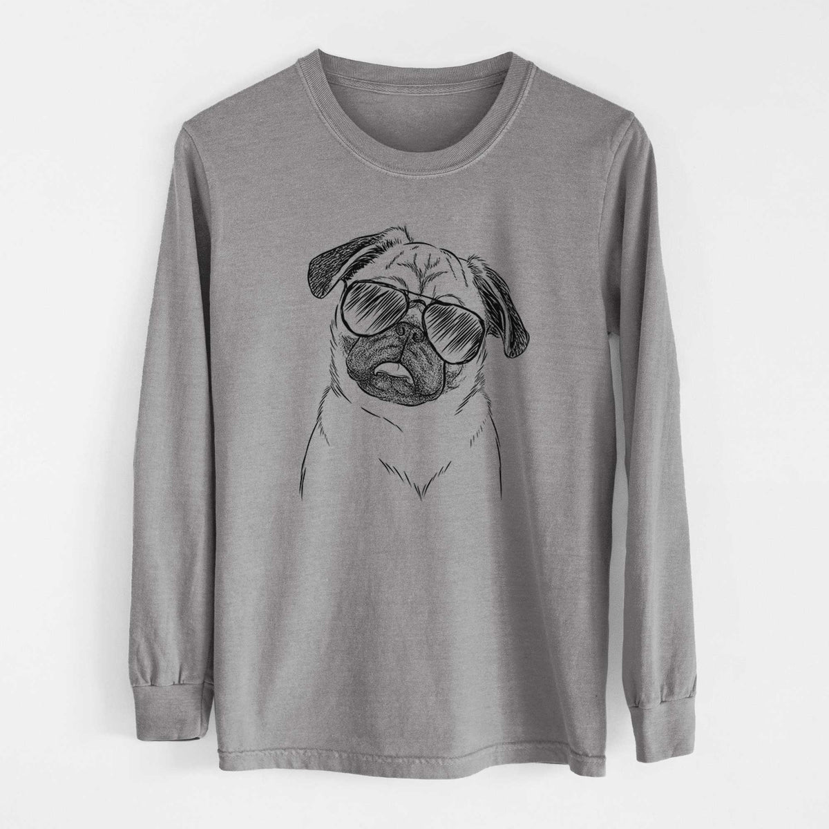 Aviator Macy the Pug - Men's Heavyweight 100% Cotton Long Sleeve