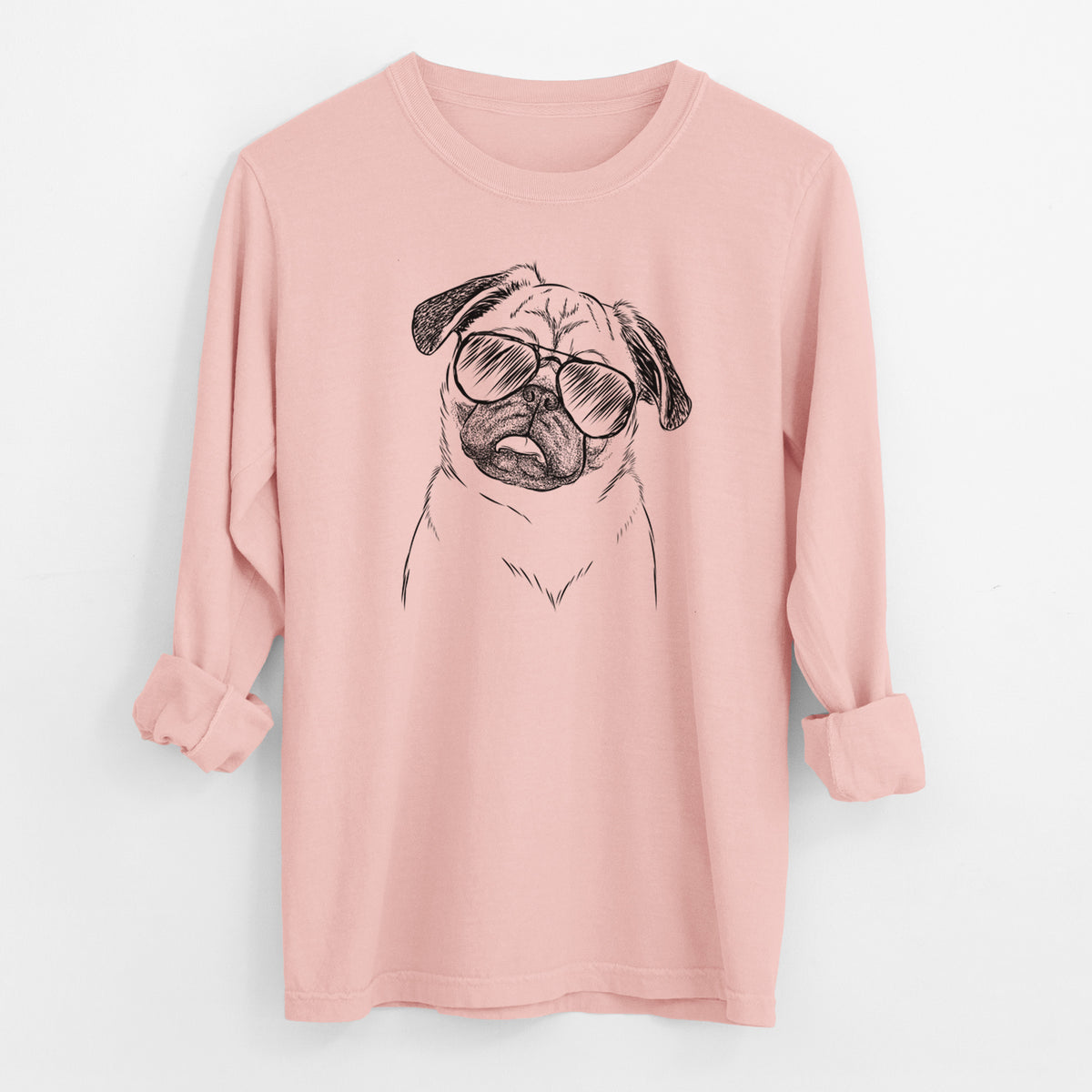 Aviator Macy the Pug - Men's Heavyweight 100% Cotton Long Sleeve