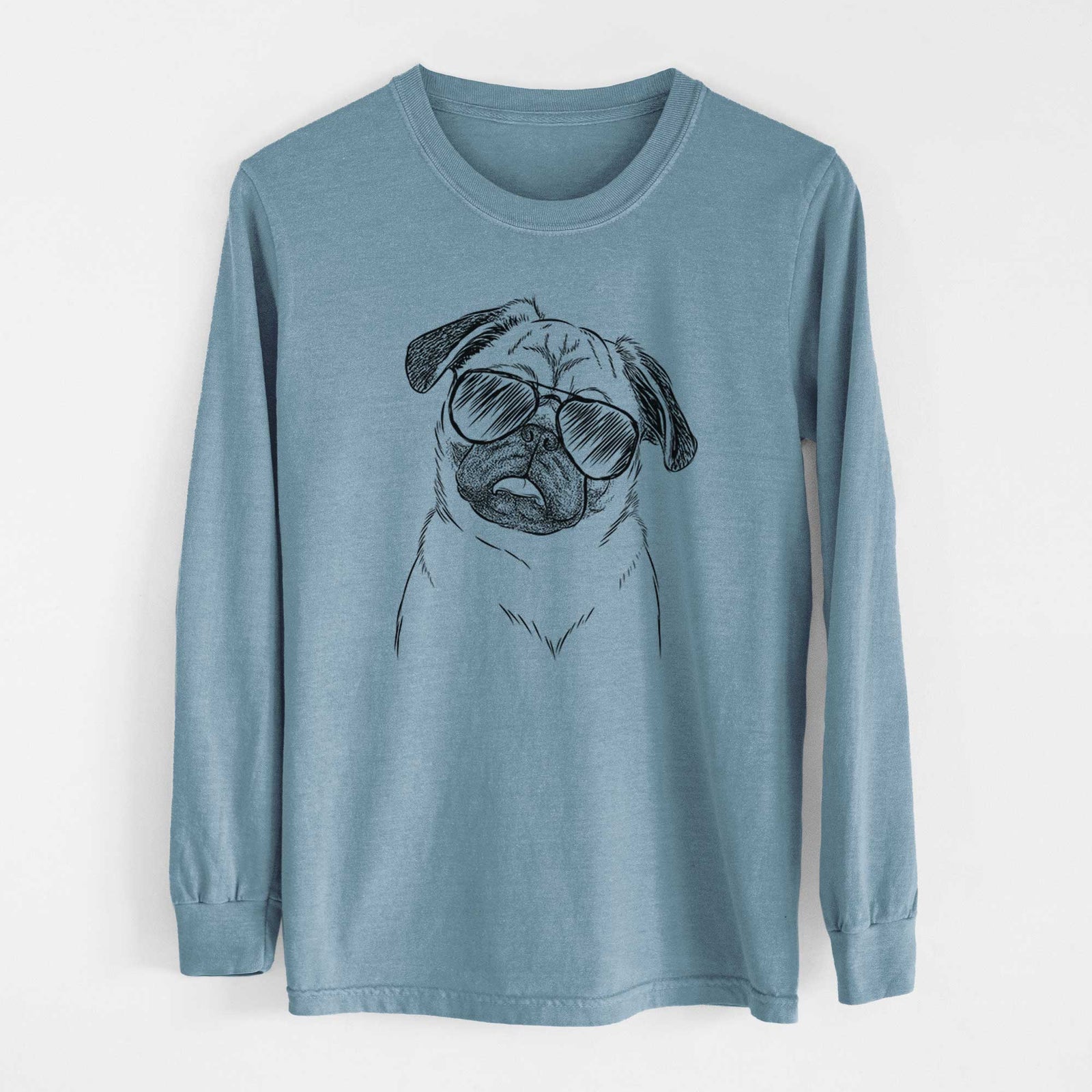 Aviator Macy the Pug - Men's Heavyweight 100% Cotton Long Sleeve