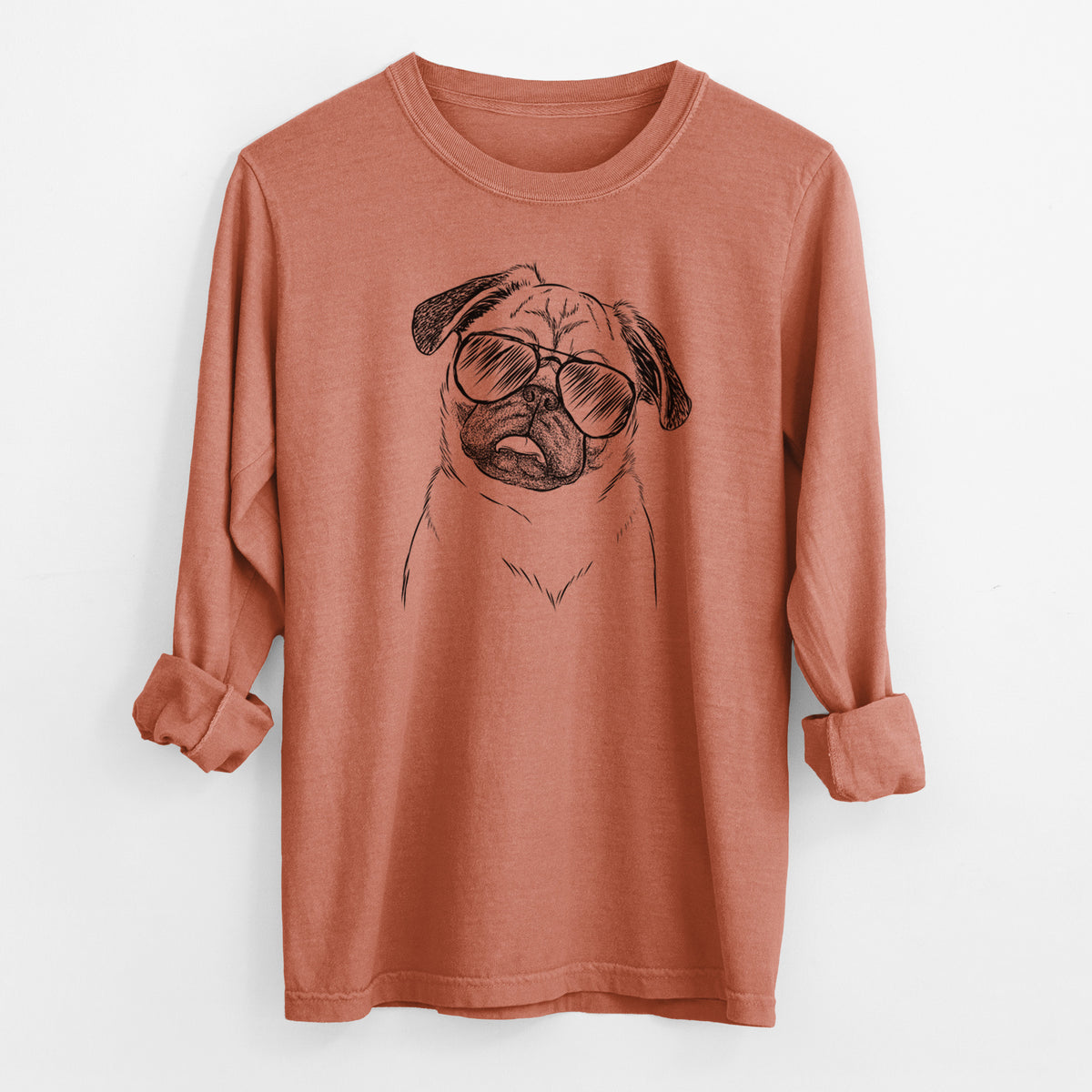 Aviator Macy the Pug - Men's Heavyweight 100% Cotton Long Sleeve