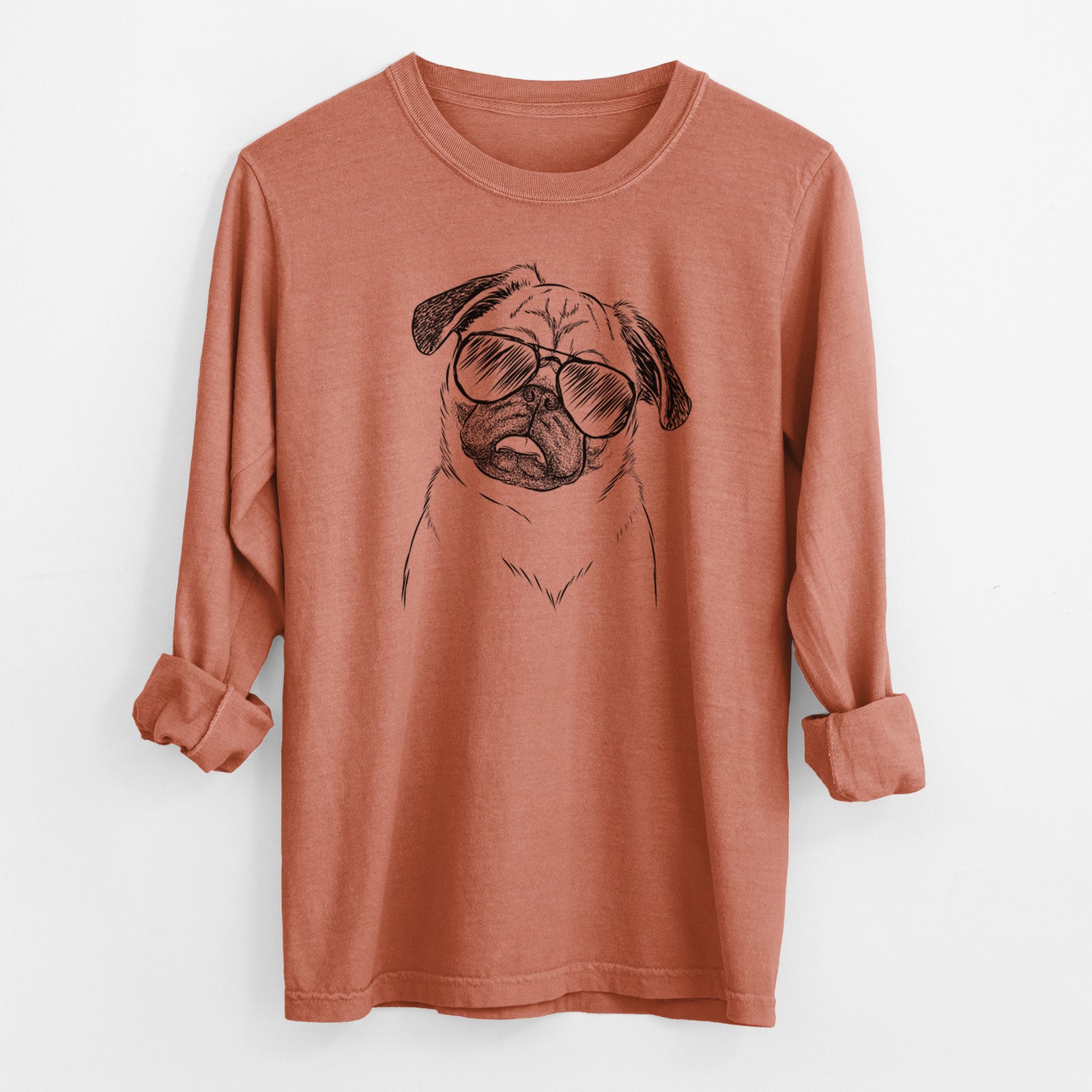 Aviator Macy the Pug - Men's Heavyweight 100% Cotton Long Sleeve