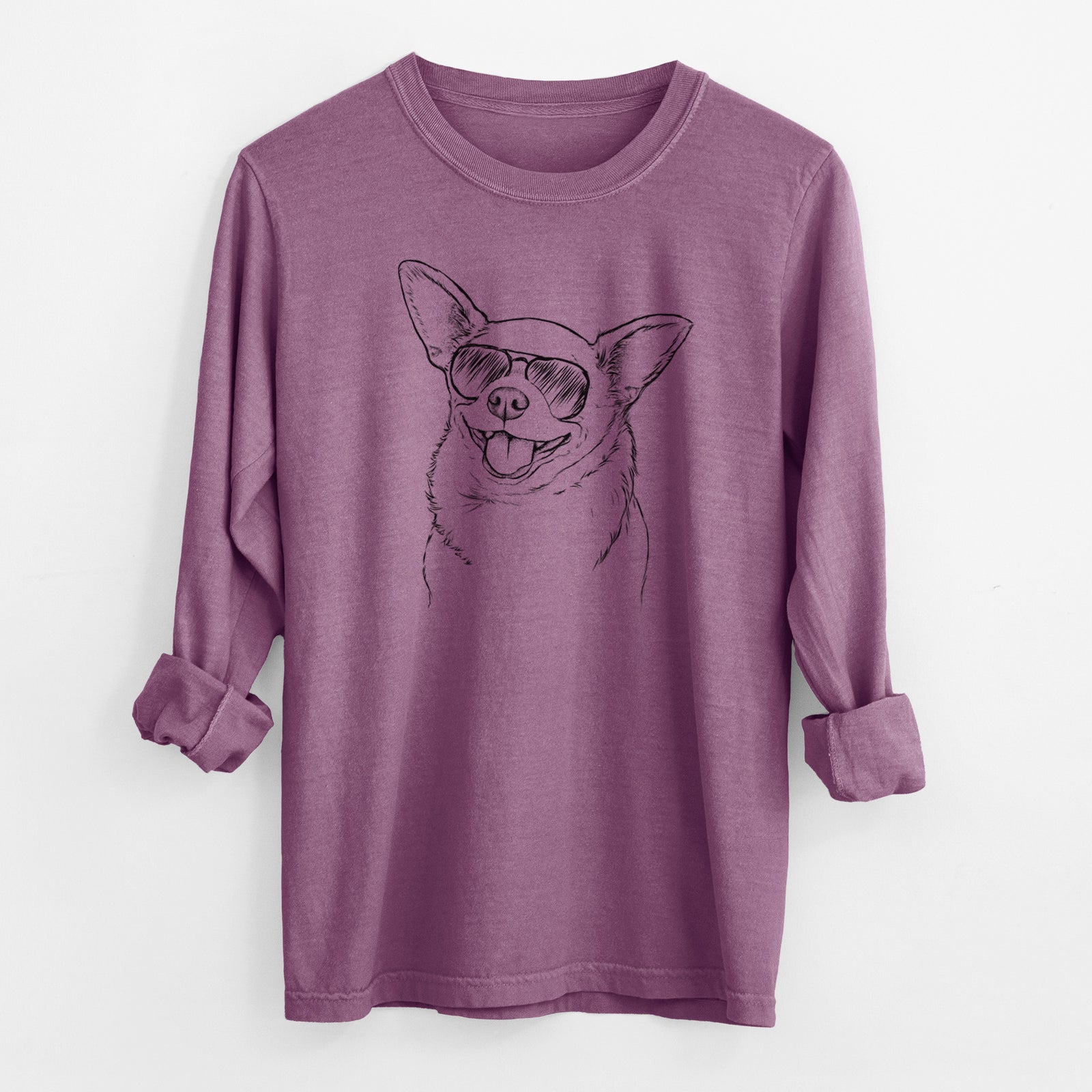 Aviator Maddison Pearl the Chihuahua - Men's Heavyweight 100% Cotton Long Sleeve