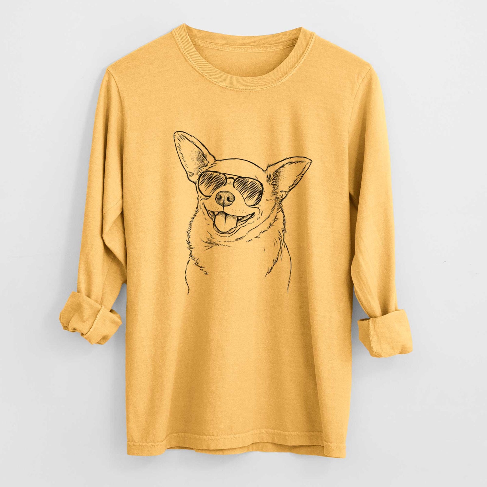 Aviator Maddison Pearl the Chihuahua - Men's Heavyweight 100% Cotton Long Sleeve
