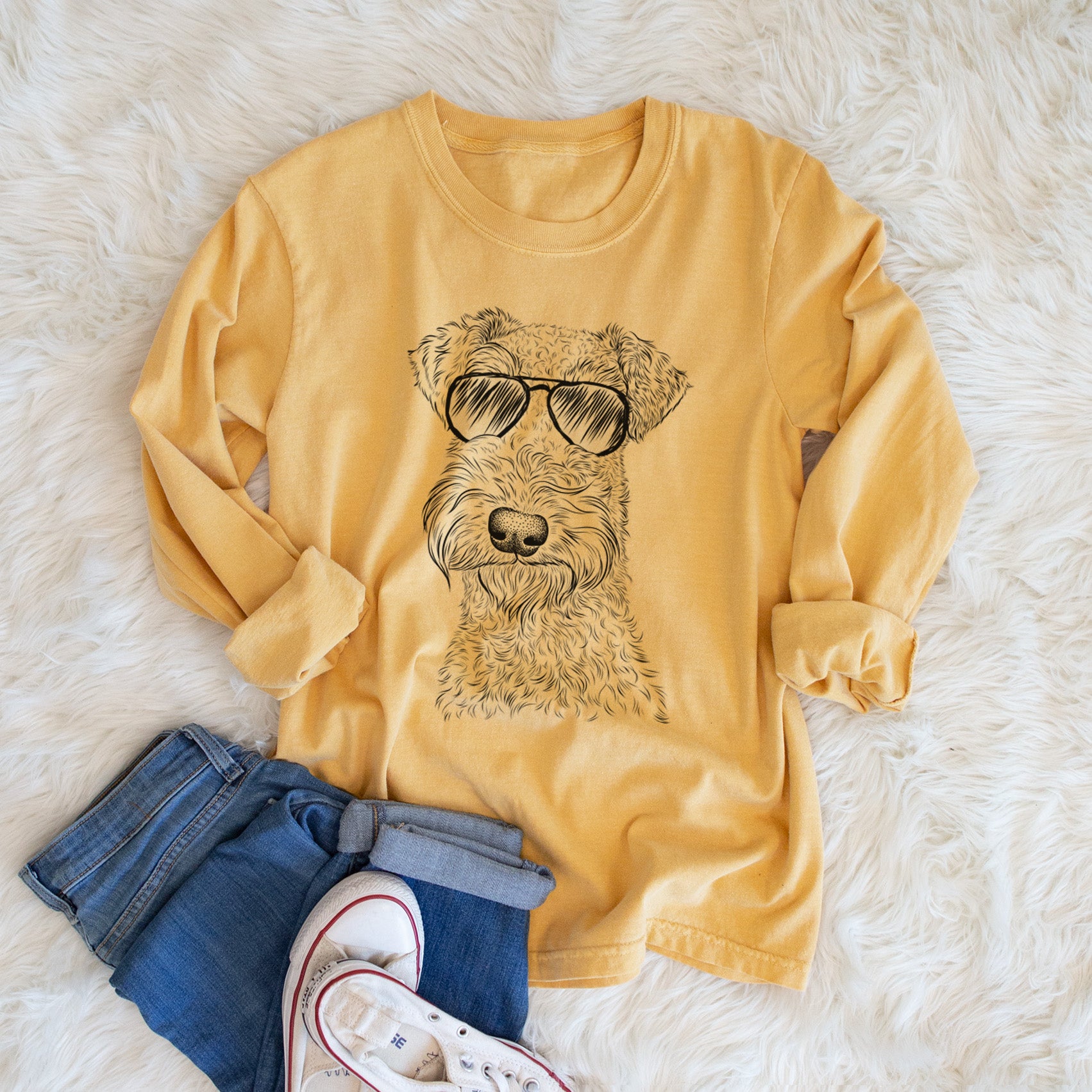 Aviator Roc Haven Maggie May the Airedale Terrier - Men's Heavyweight 100% Cotton Long Sleeve