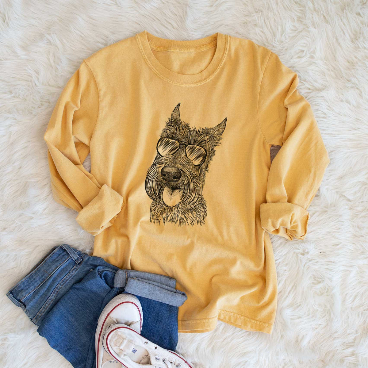 Aviator Magnus the Scottish Terrier - Men's Heavyweight 100% Cotton Long Sleeve