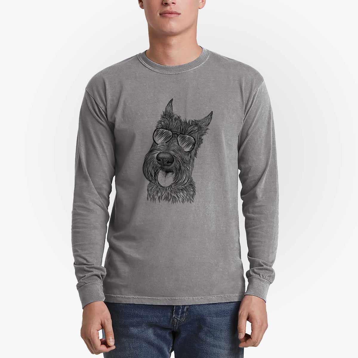 Aviator Magnus the Scottish Terrier - Men's Heavyweight 100% Cotton Long Sleeve