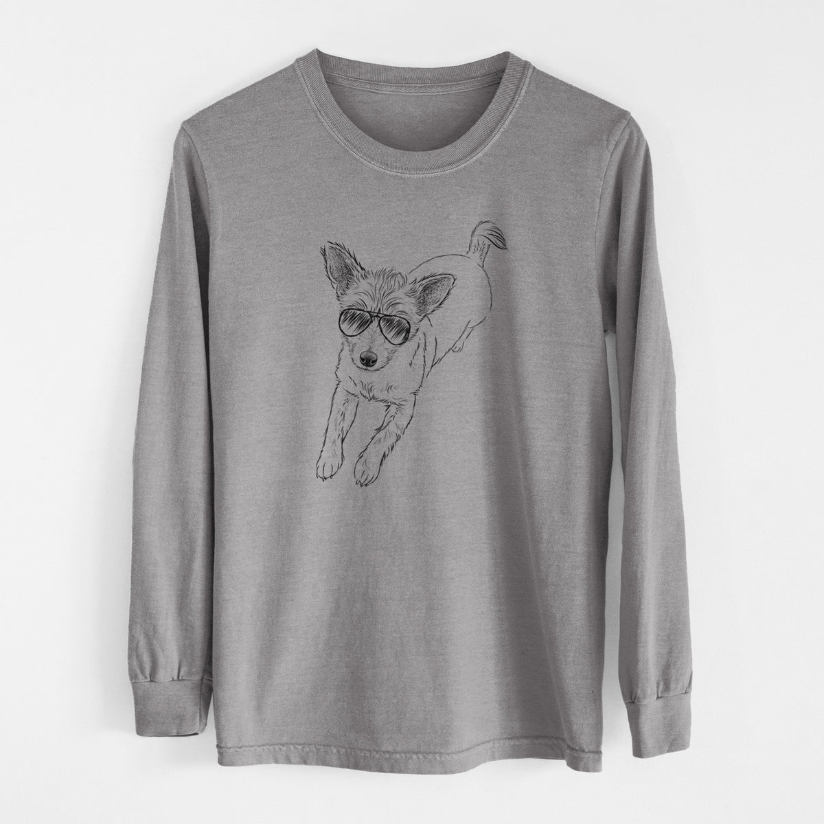 Aviator Maisie the Terrier Mix - Men's Heavyweight 100% Cotton Long Sleeve