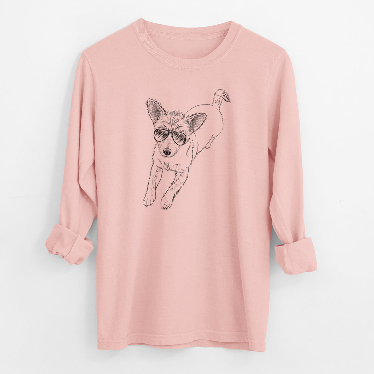 Aviator Maisie the Terrier Mix - Men's Heavyweight 100% Cotton Long Sleeve