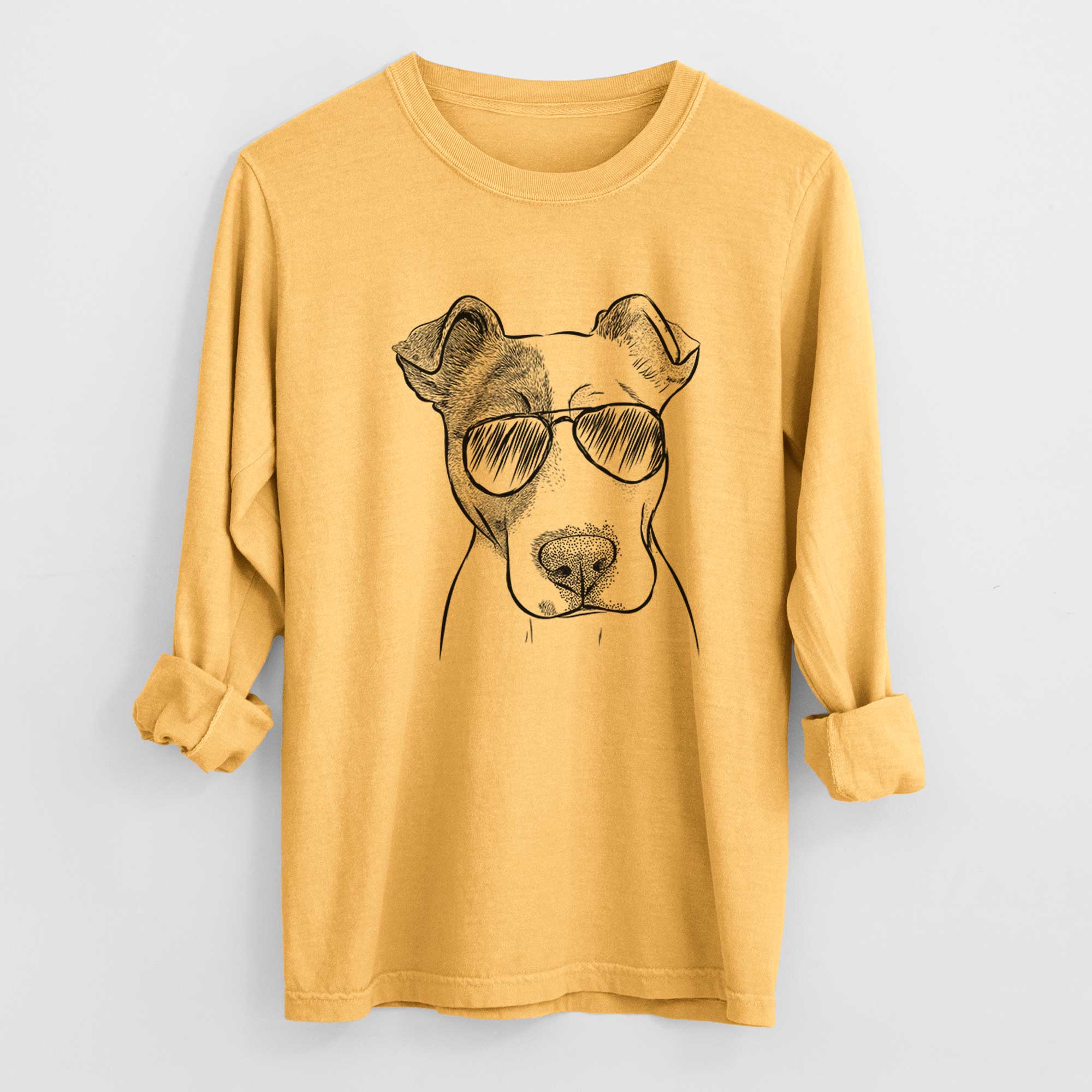 Aviator Manchi the Pitbull Mix - Men's Heavyweight 100% Cotton Long Sleeve