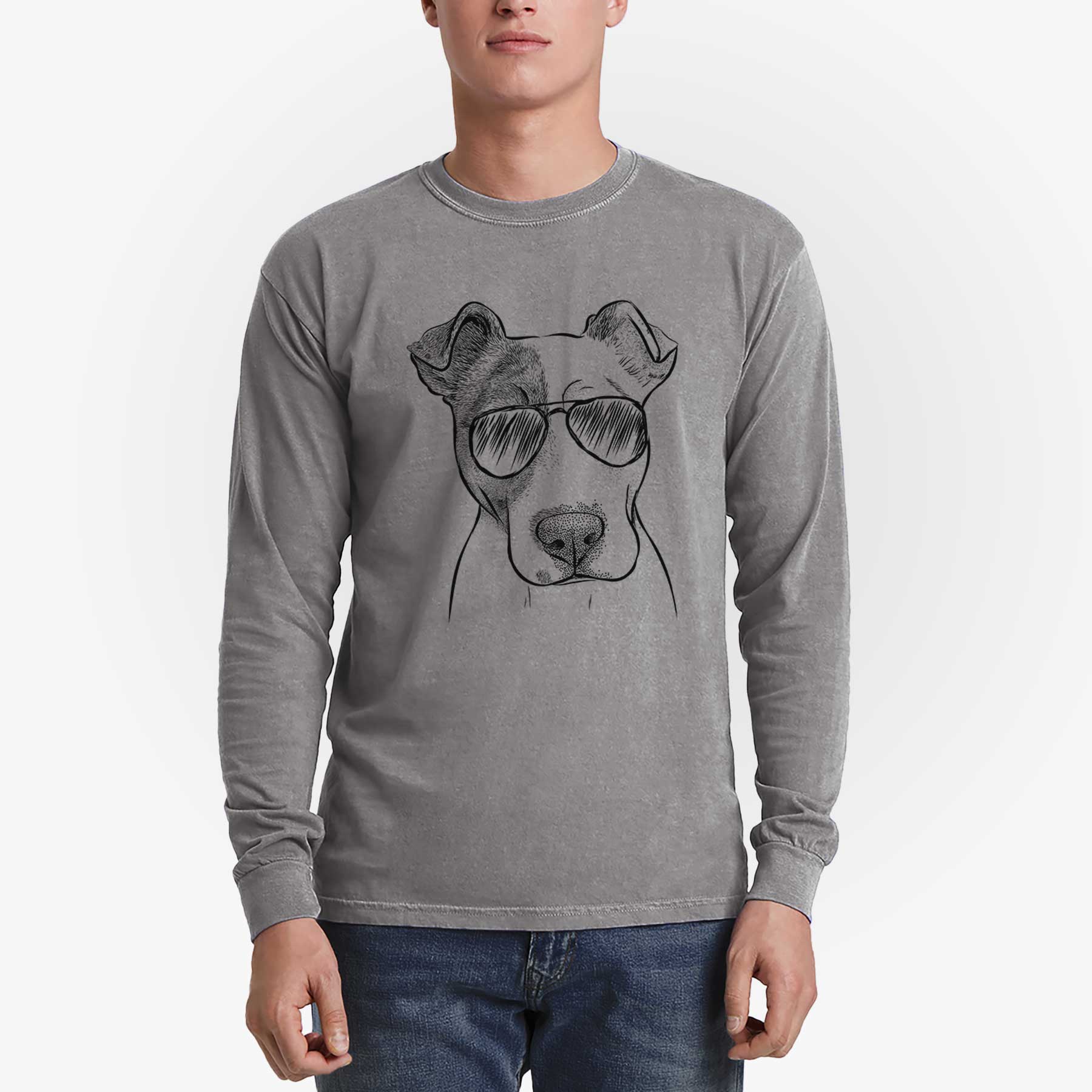 Aviator Manchi the Pitbull Mix - Men's Heavyweight 100% Cotton Long Sleeve