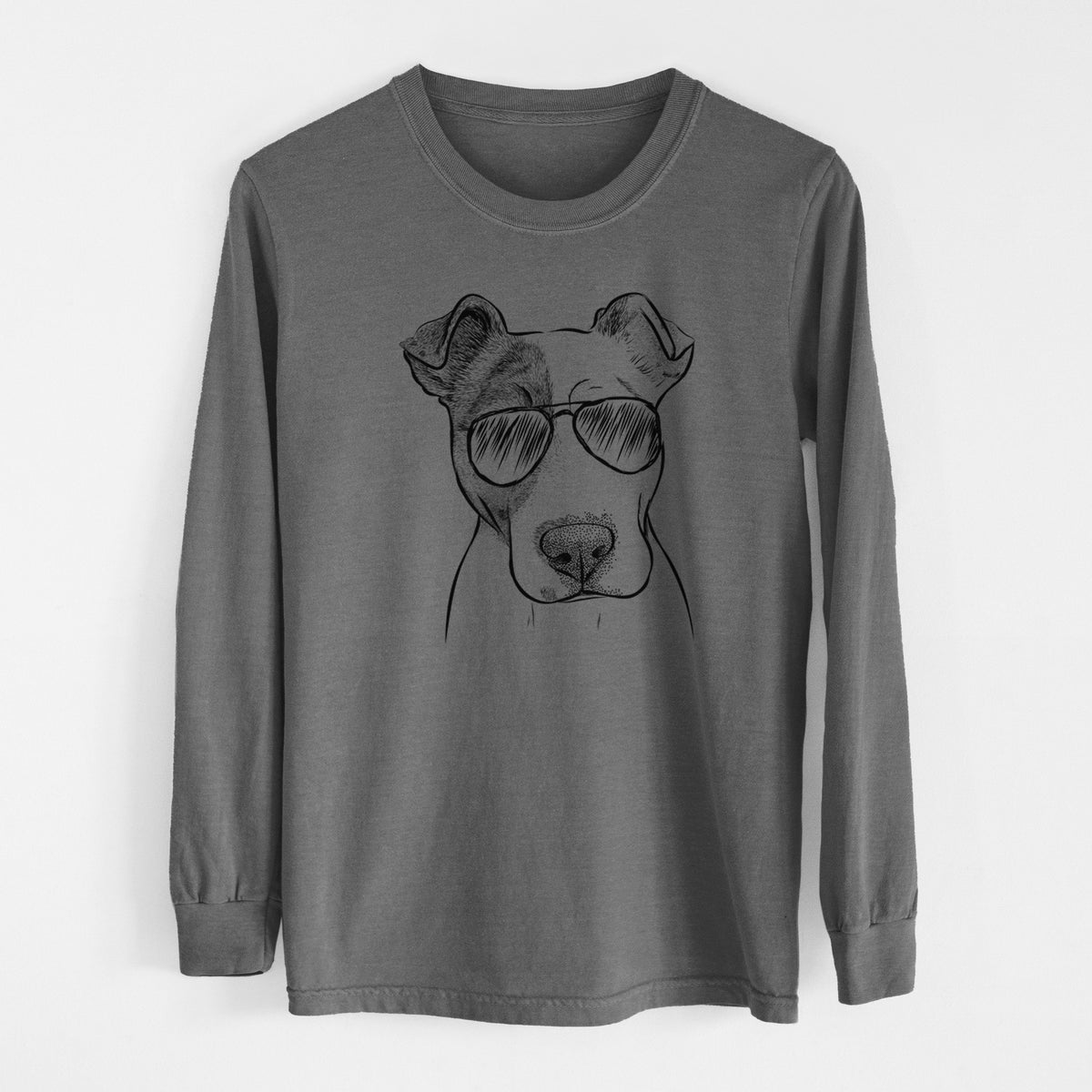 Aviator Manchi the Pitbull Mix - Men&#39;s Heavyweight 100% Cotton Long Sleeve