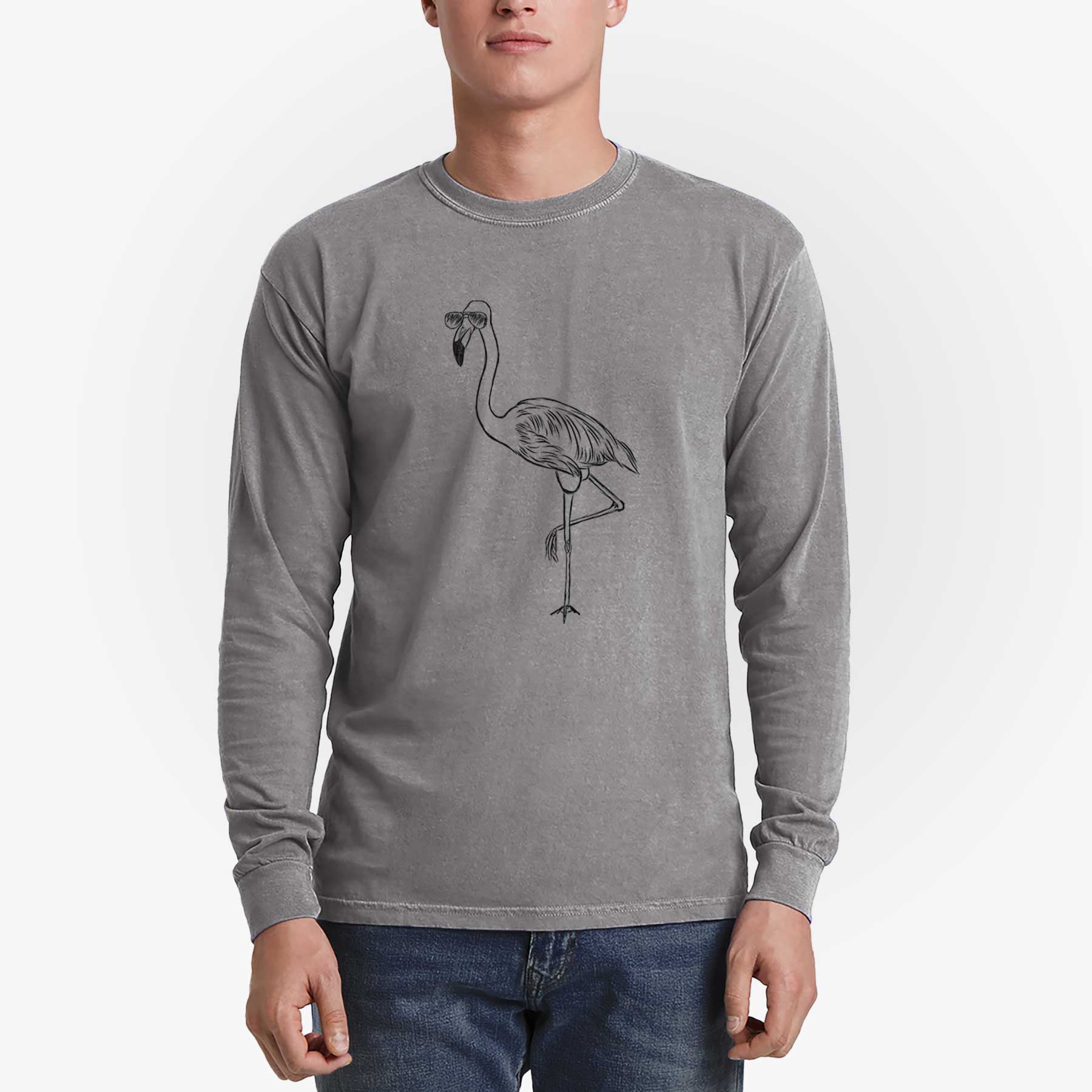 Aviator Mango the Flamingo - Men's Heavyweight 100% Cotton Long Sleeve