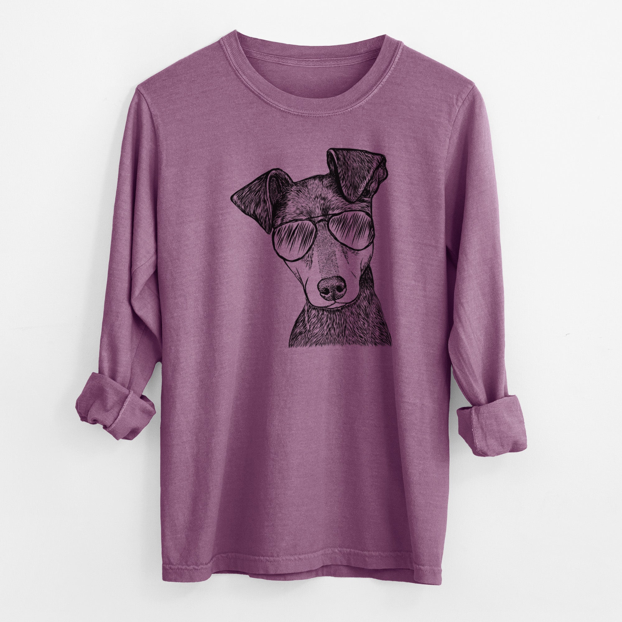 Aviator Manny the Manchester Terrier - Men's Heavyweight 100% Cotton Long Sleeve