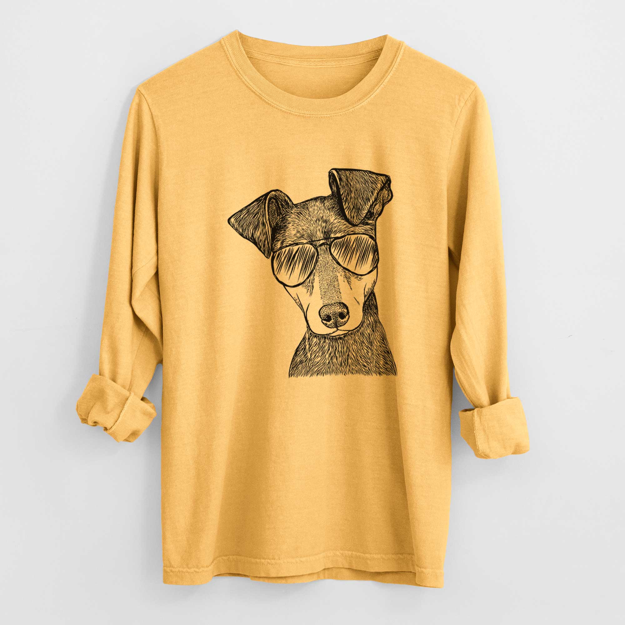 Aviator Manny the Manchester Terrier - Men's Heavyweight 100% Cotton Long Sleeve