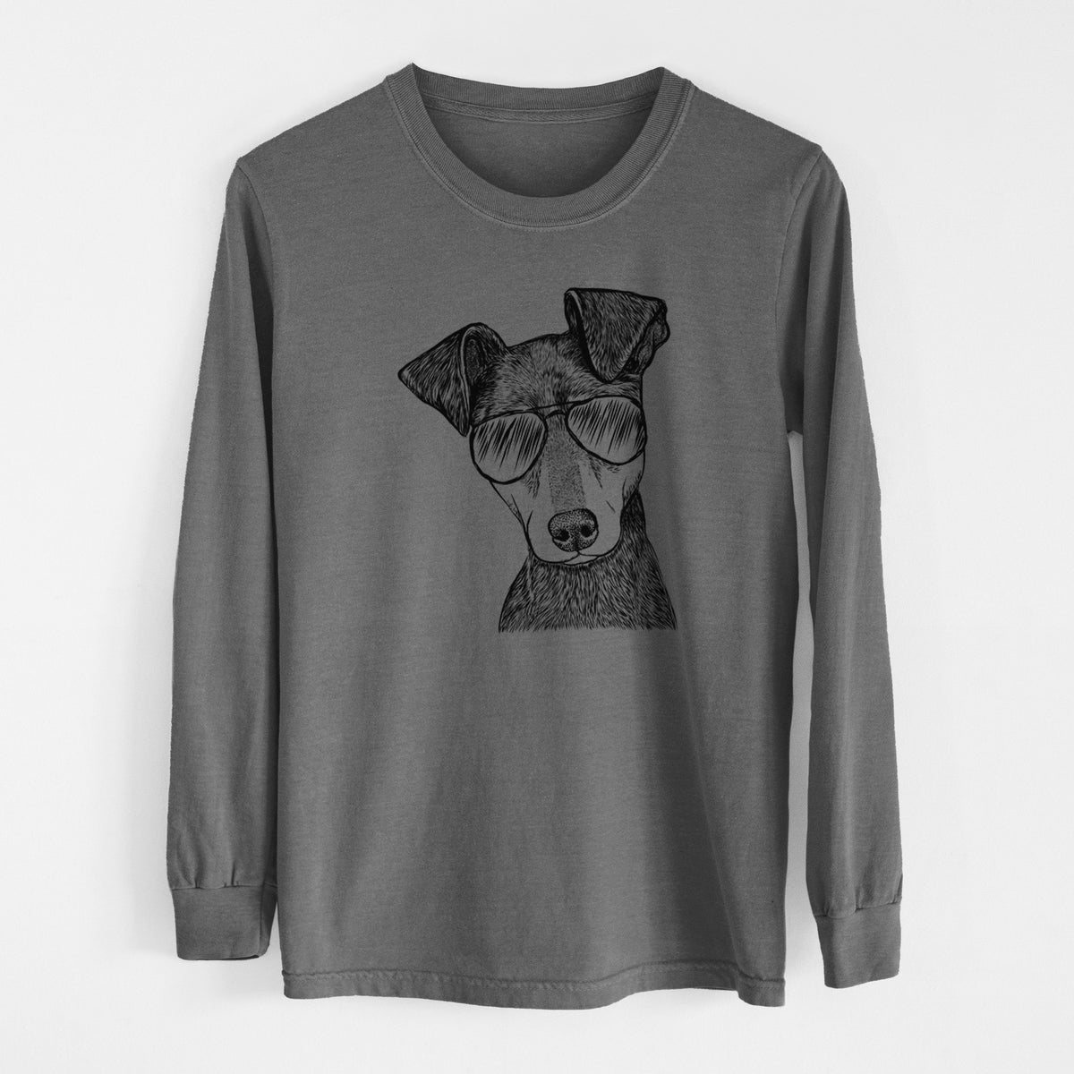 Aviator Manny the Manchester Terrier - Men&#39;s Heavyweight 100% Cotton Long Sleeve