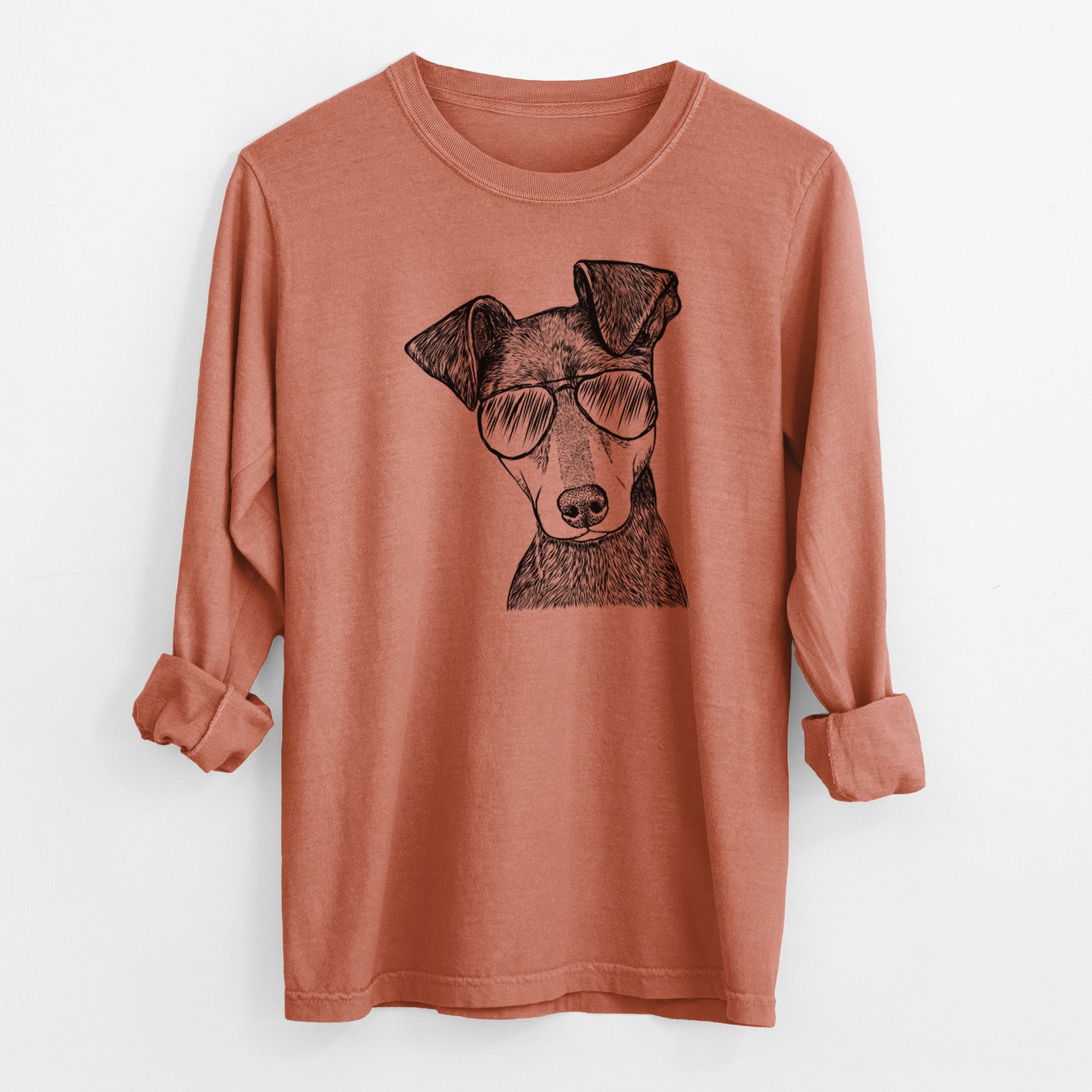 Aviator Manny the Manchester Terrier - Men's Heavyweight 100% Cotton Long Sleeve