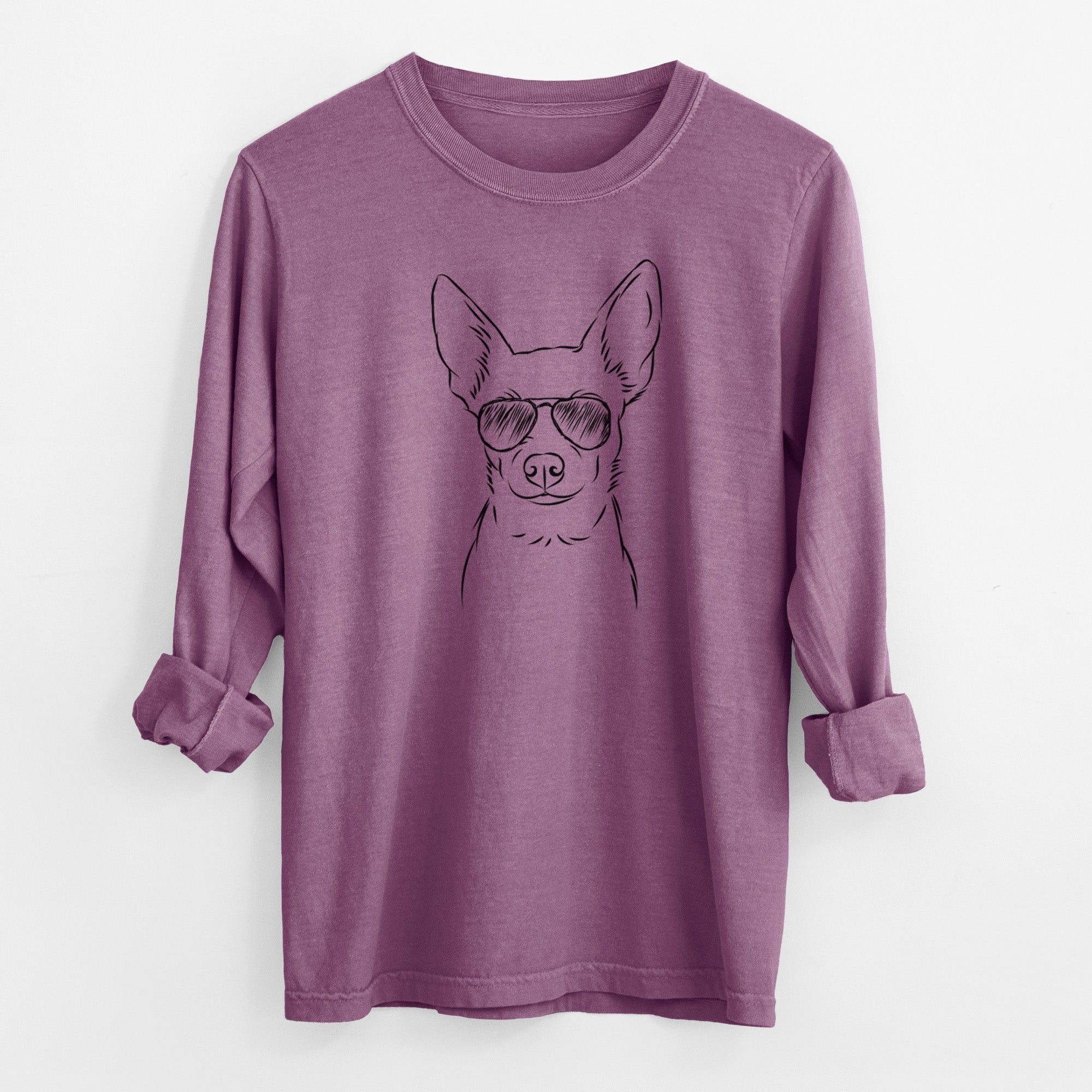 Aviator Martini the Chihuahua - Men's Heavyweight 100% Cotton Long Sleeve