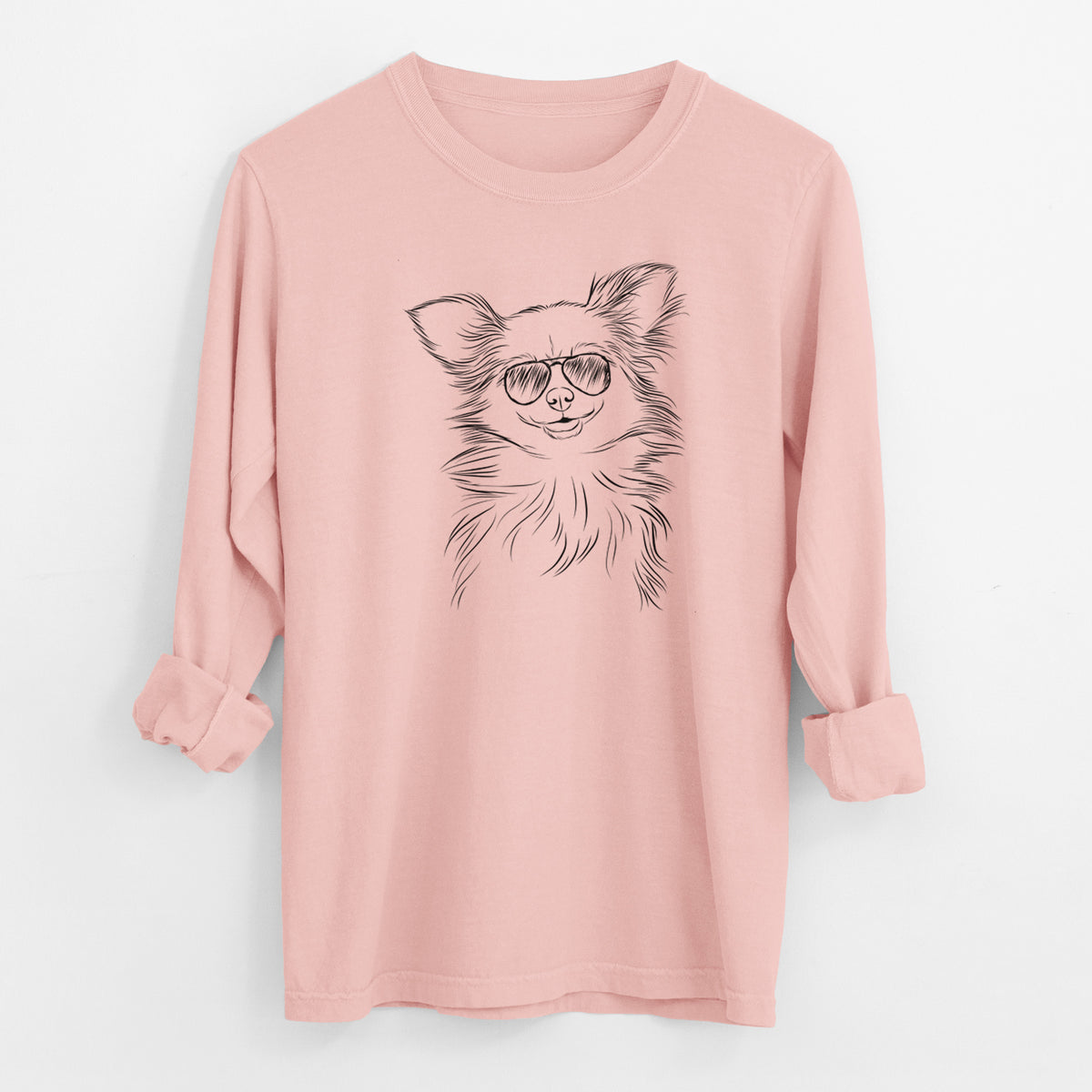 Aviator Marzi the Long Haired Chihuahua - Men's Heavyweight 100% Cotton Long Sleeve