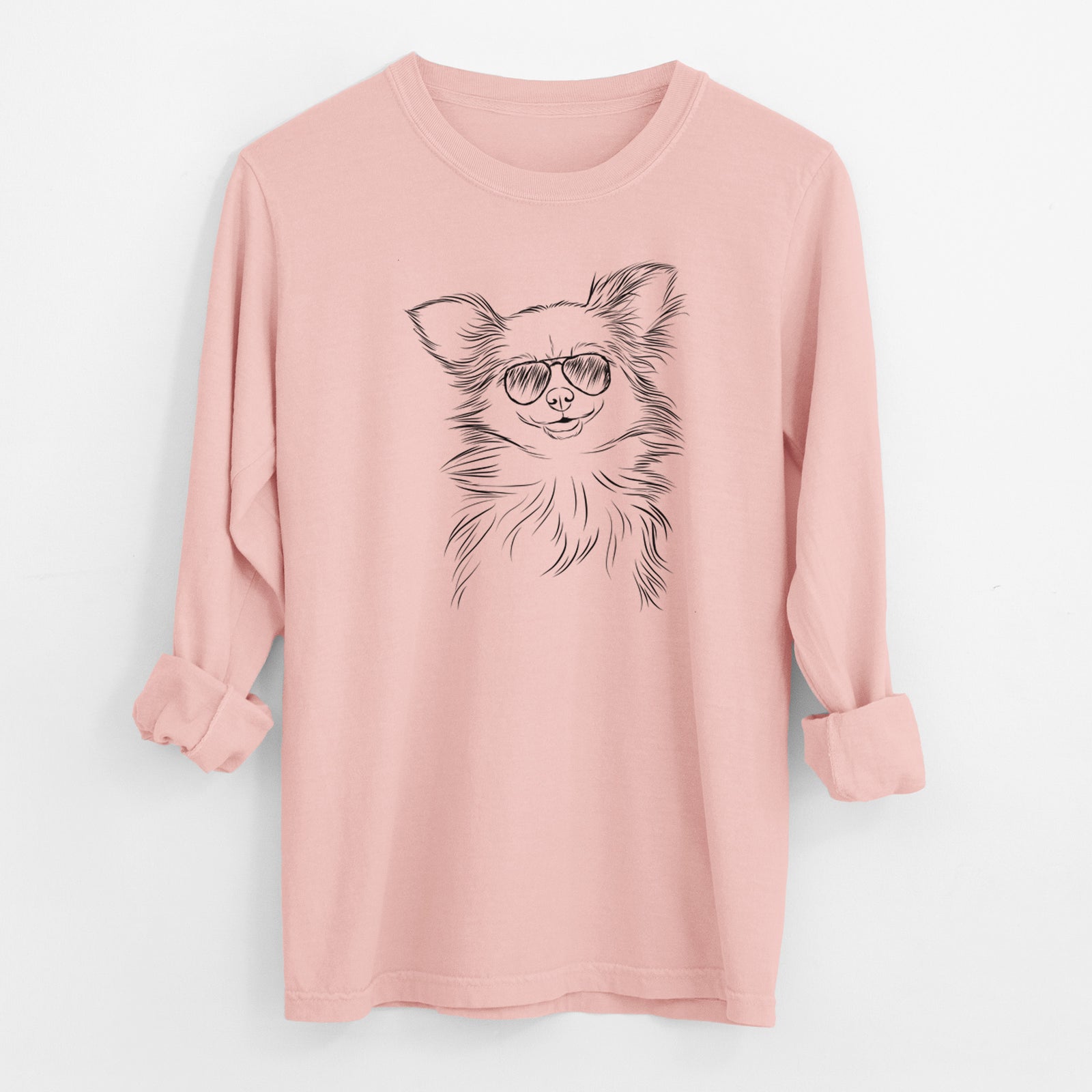 Aviator Marzi the Long Haired Chihuahua - Men's Heavyweight 100% Cotton Long Sleeve