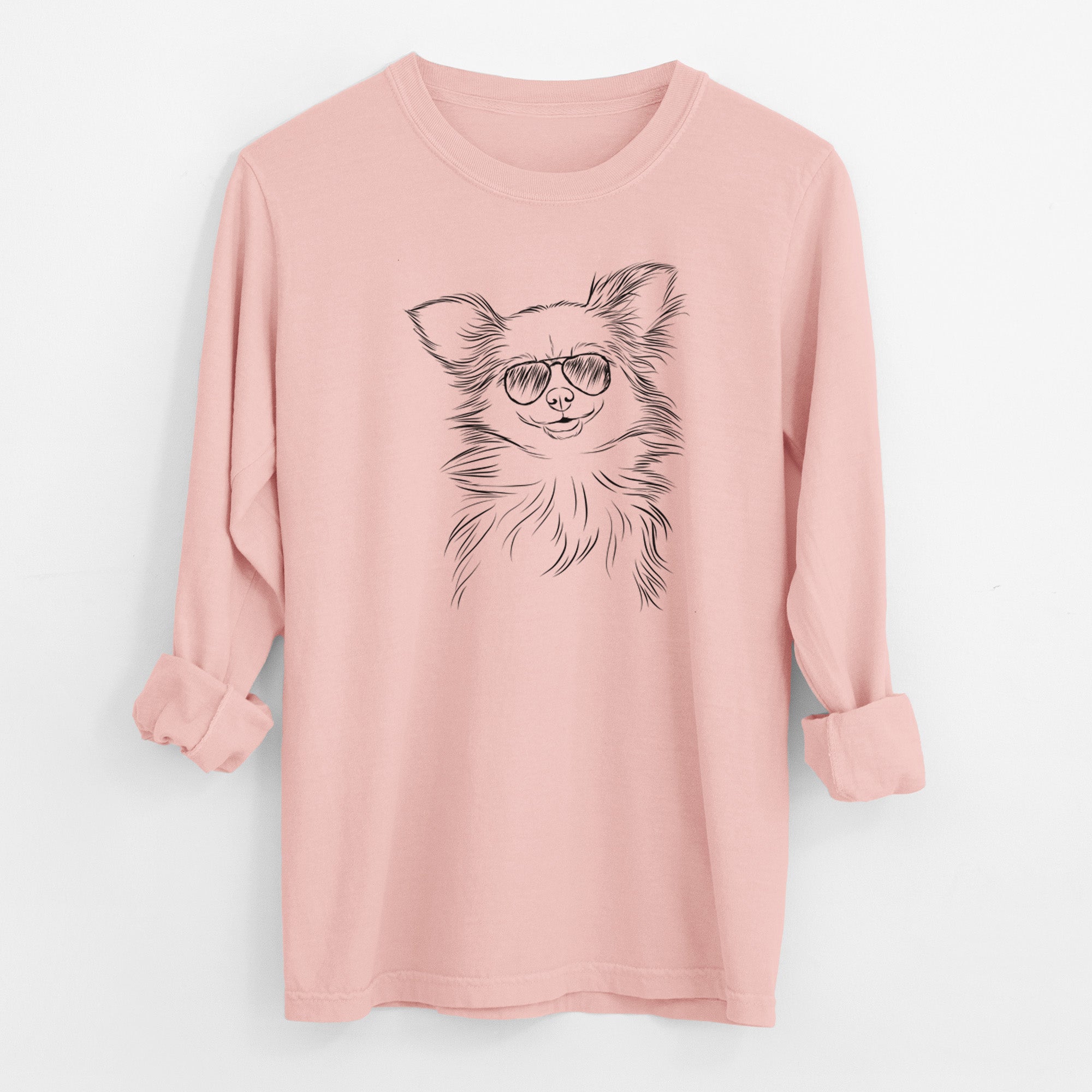 Aviator Marzi the Long Haired Chihuahua - Men's Heavyweight 100% Cotton Long Sleeve