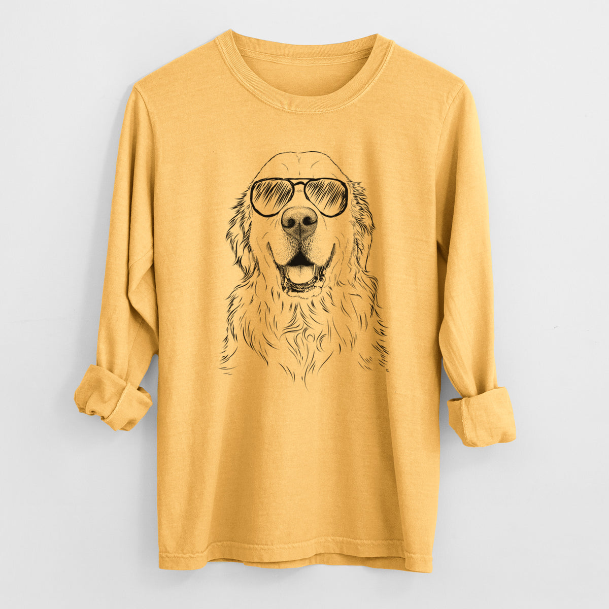 Aviator Maximus the Golden Retriever - Men's Heavyweight 100% Cotton Long Sleeve