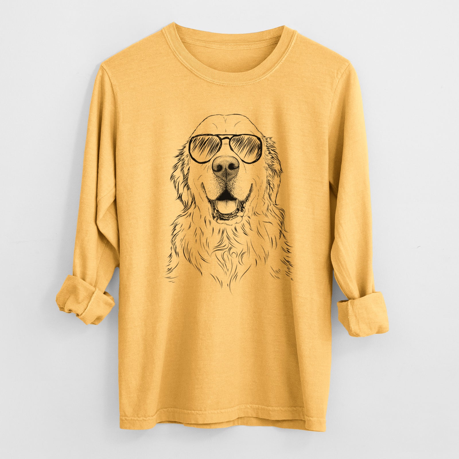 Aviator Maximus the Golden Retriever - Men's Heavyweight 100% Cotton Long Sleeve
