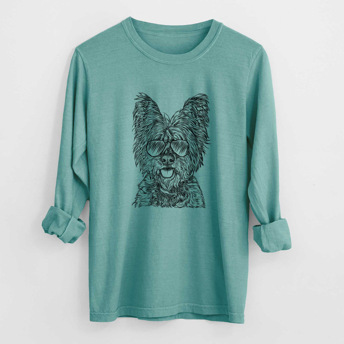Aviator McDuff the Cairn Terrier - Men's Heavyweight 100% Cotton Long Sleeve