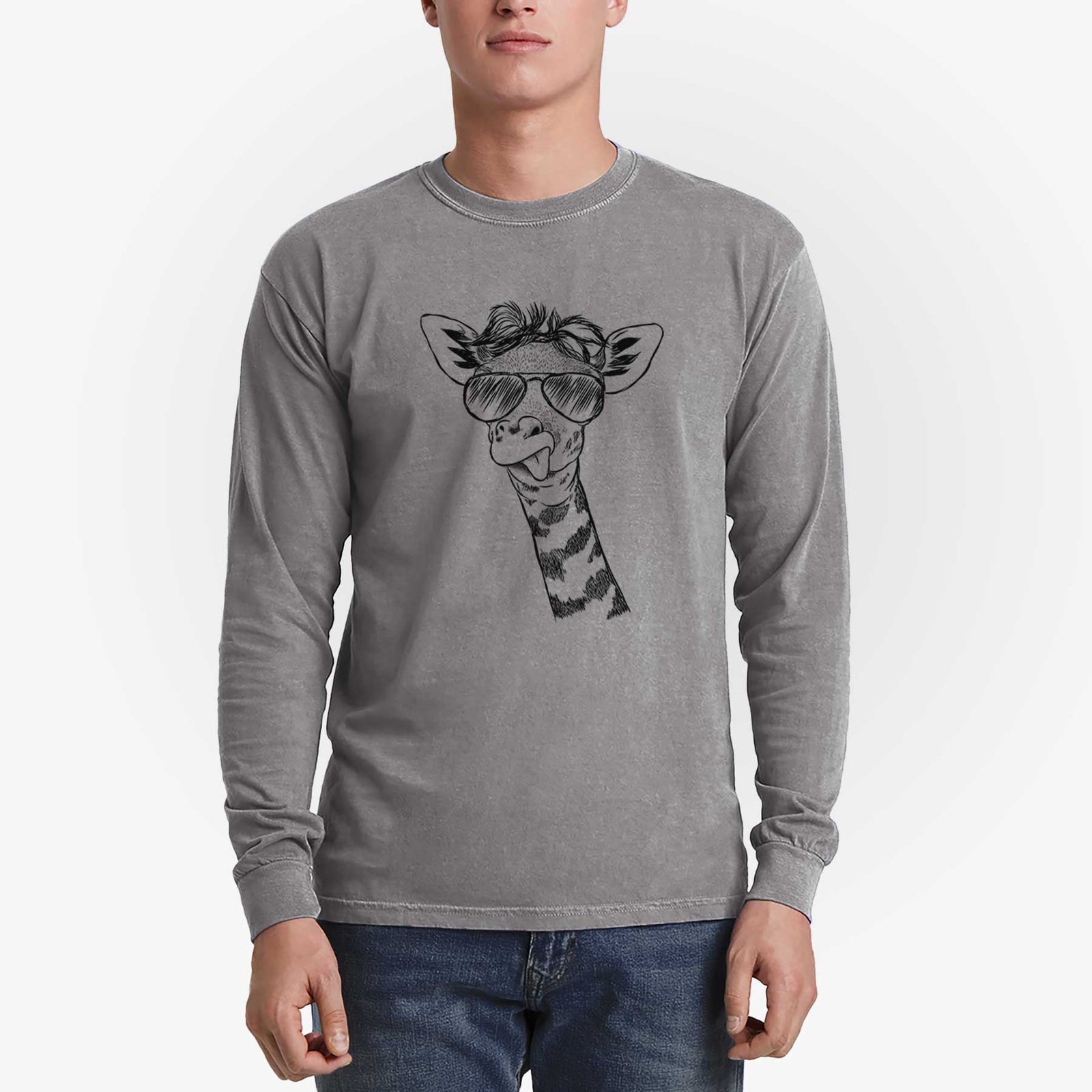 Aviator Mel the Baby Giraffe - Men's Heavyweight 100% Cotton Long Sleeve